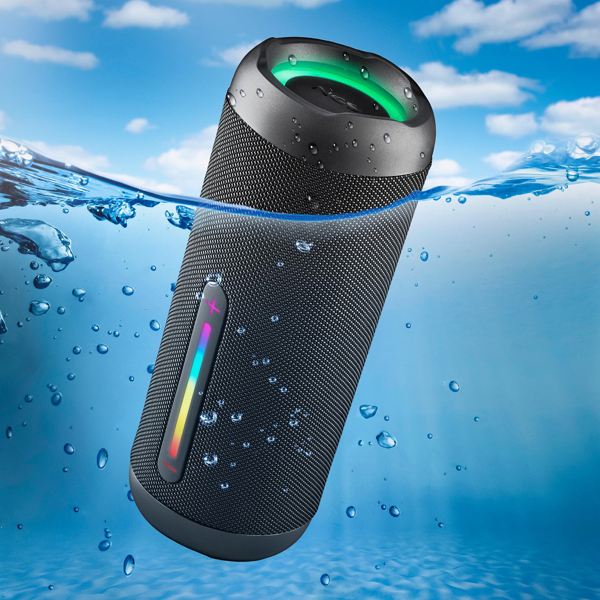 NGS Roller Furia 2 Black - Altoparlante Wireless Compatibile con Bluetooth, Impermeabilità IPX7, 30 W, True Wireless, USB, Durata Batteria 9 Ore, Nero