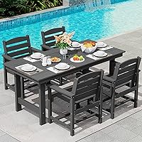 SERWALL 5-Piece HDPE Patio Dining Set with Umbrella Hole Table & 4 Chairs - All-Weather Outdoor Furniture for Garden, Backyard, Black