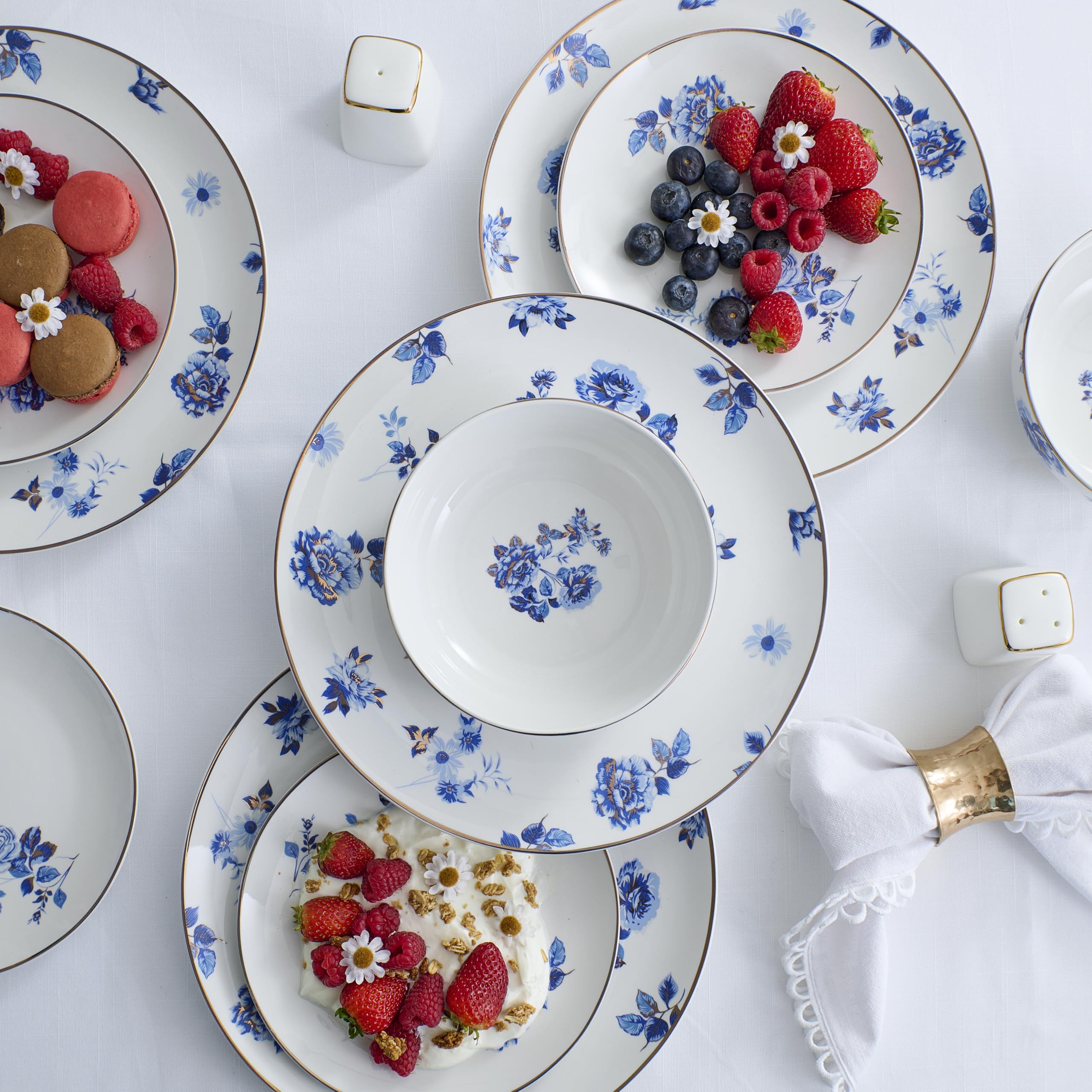 Stone Lain Viola 12-Piece Dinnerware Set Porcelain, Plates and Bowls Set, Dish Set for 4, Microwave and dishwasher Safe, Blue