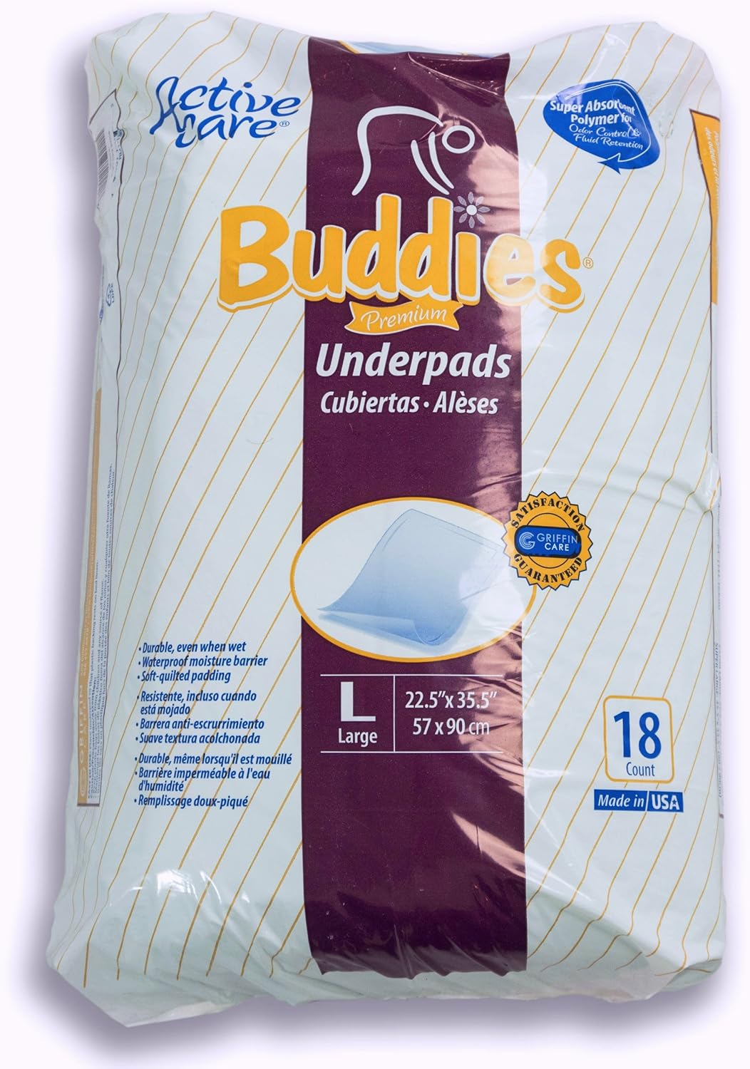 Disposable Chux Underpad - Medium (18 Count) Size 22.5 x 35.5 Inch - Incontinence Waterproof Pee Pad for Seniors, Adults, Child, or Pets by Buddies