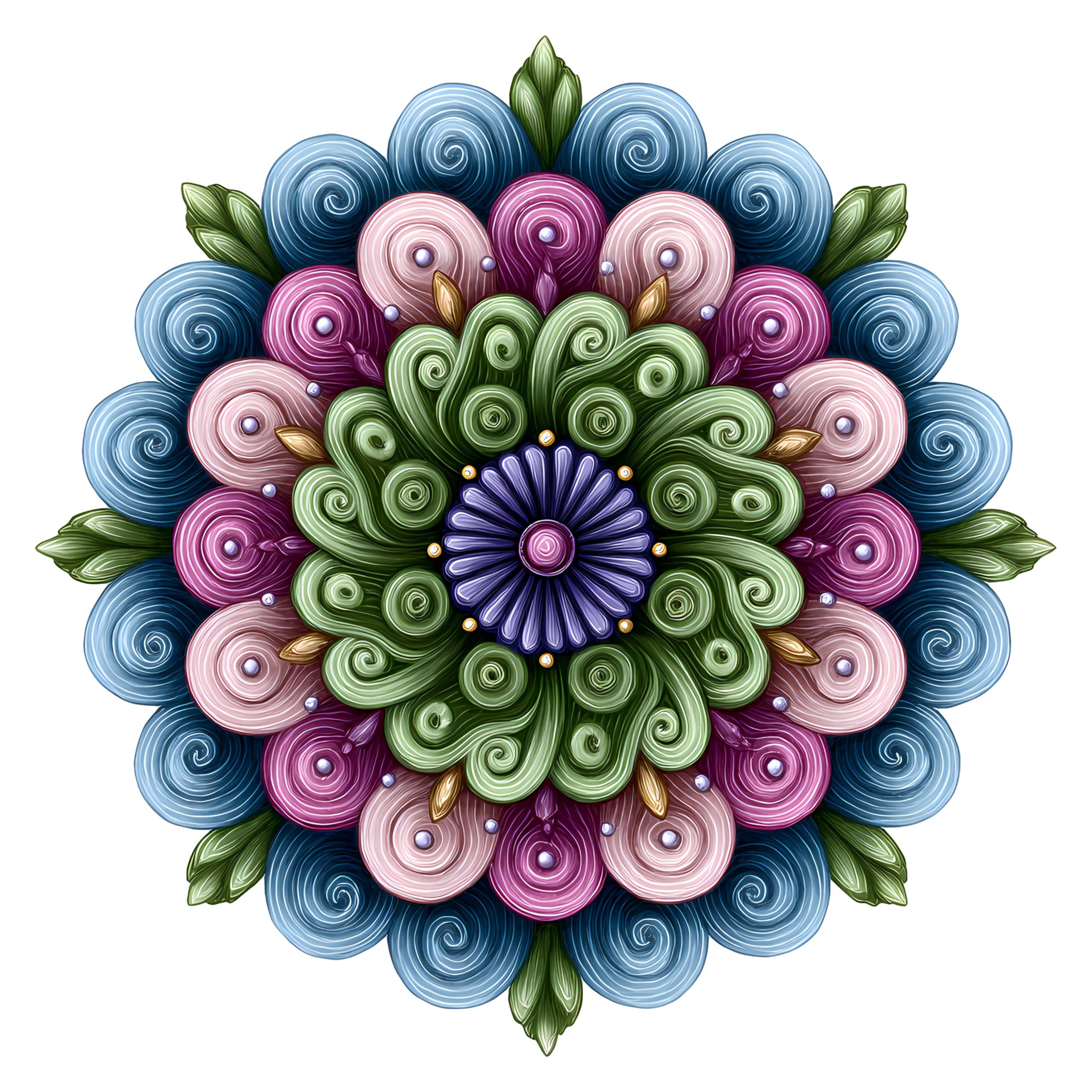 Decorative Mandala Wall Art, Floral Rangoli Design in Blue, Pink, Purple, Green, Digital Print, Circular Pattern, Home Decor. rng-076 (Color 76, 24x24 inch)