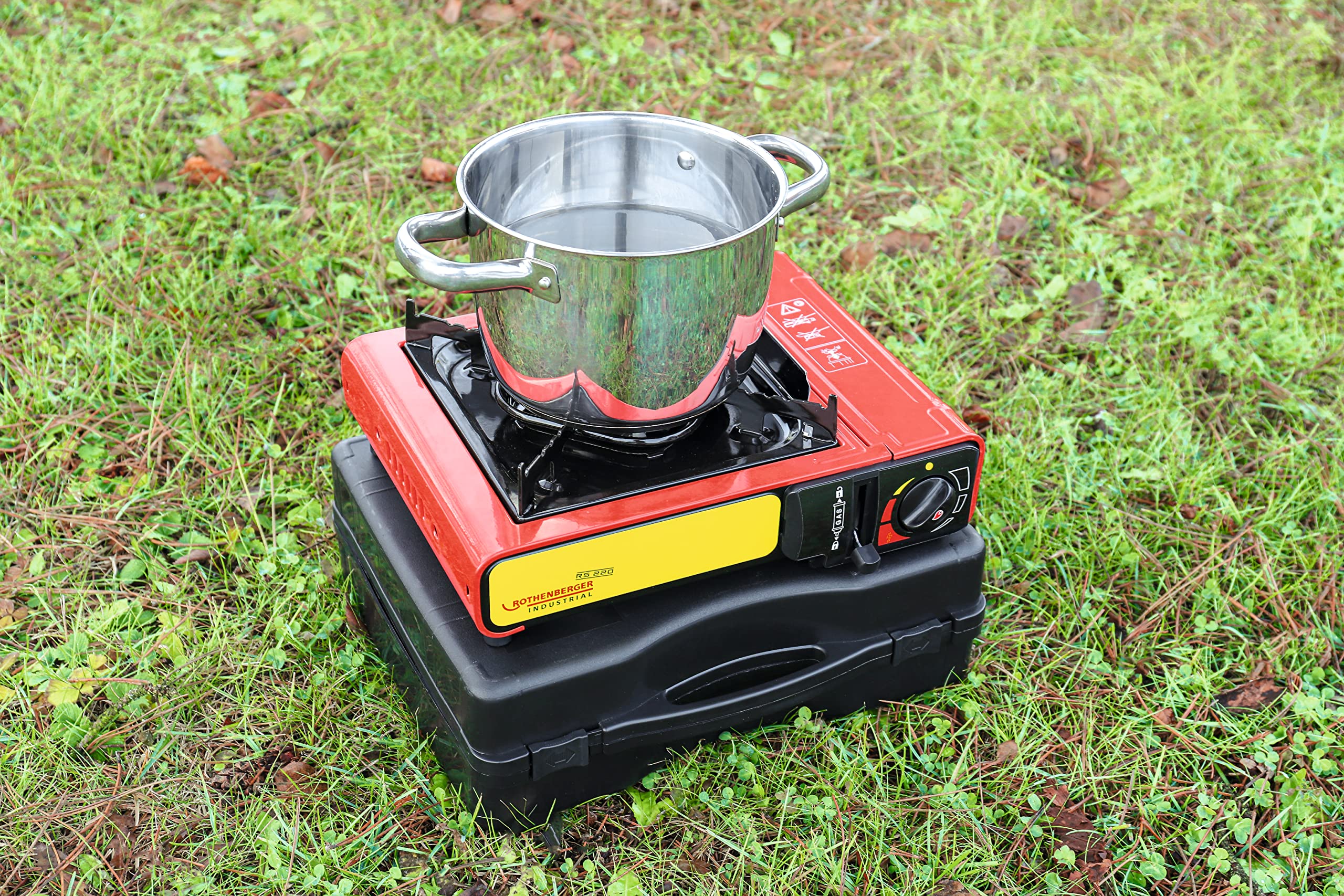 ROTHENBERGER Hornillo de camping industrial con encendido piezoeléctrico, en maletín