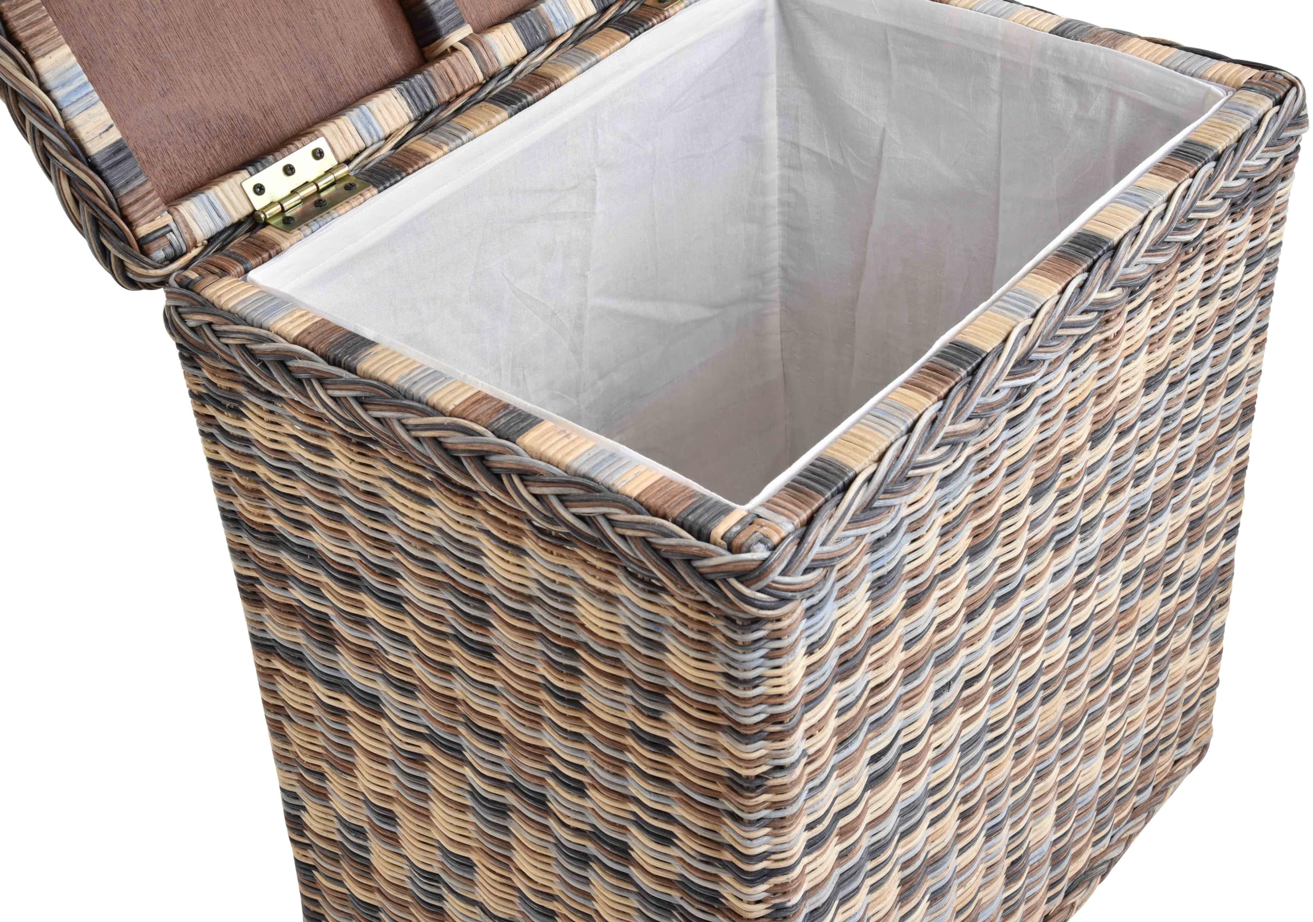 Wäschekorb/Wäschebox mit Deckel und Inlett aus echtem Rattan, Wäschetruhe (Mehrfarbig)