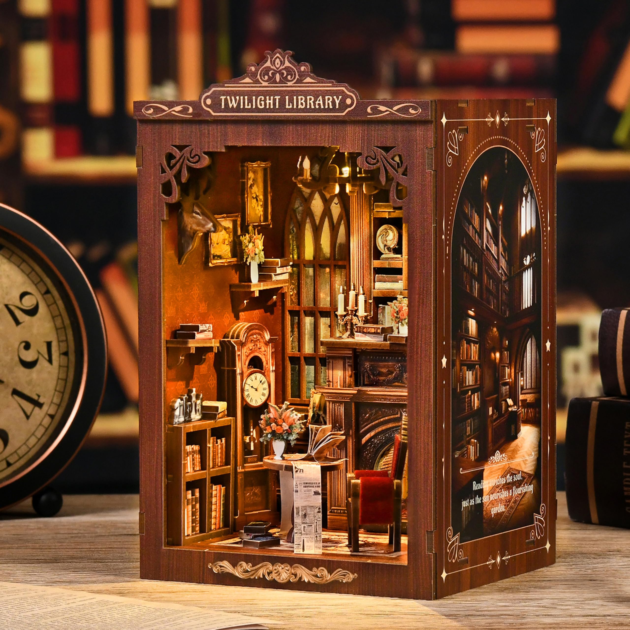 ISSEVE Kit per angolo del libro, kit fai da te in miniatura per adulti e principianti, mini kit per casa delle bambole, decorazione per libreria, puzzle in legno 3D per regali artigianali (biblioteca