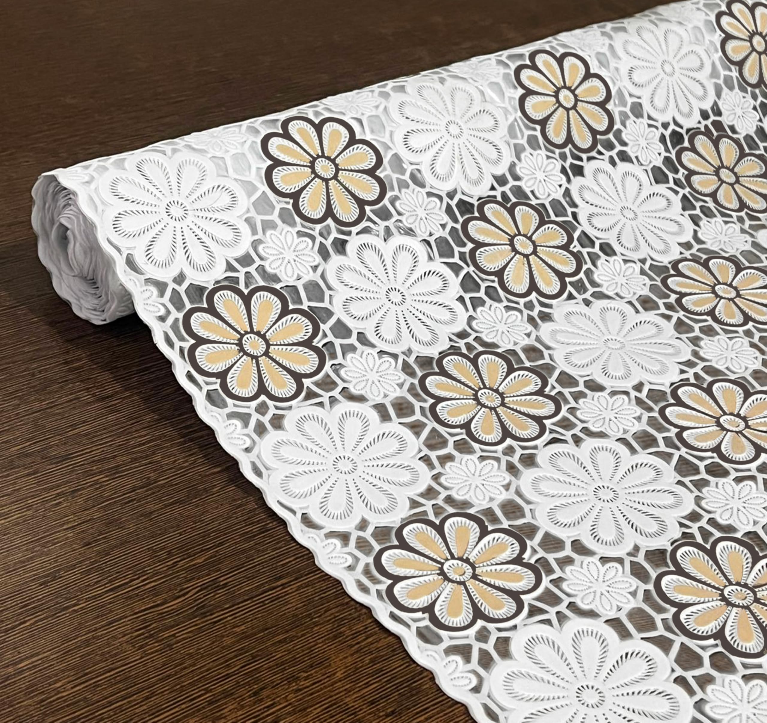 Yellow Weaves PVC Kitchen Mat Fridge Mats 50 cm X 3 Meters Anti Slip Roll, Shelf Liners Sheet for Kitchen, Shelves, Cabinet, Drawer, Wardrobe, Refrigerator, Table (Floral Beige)