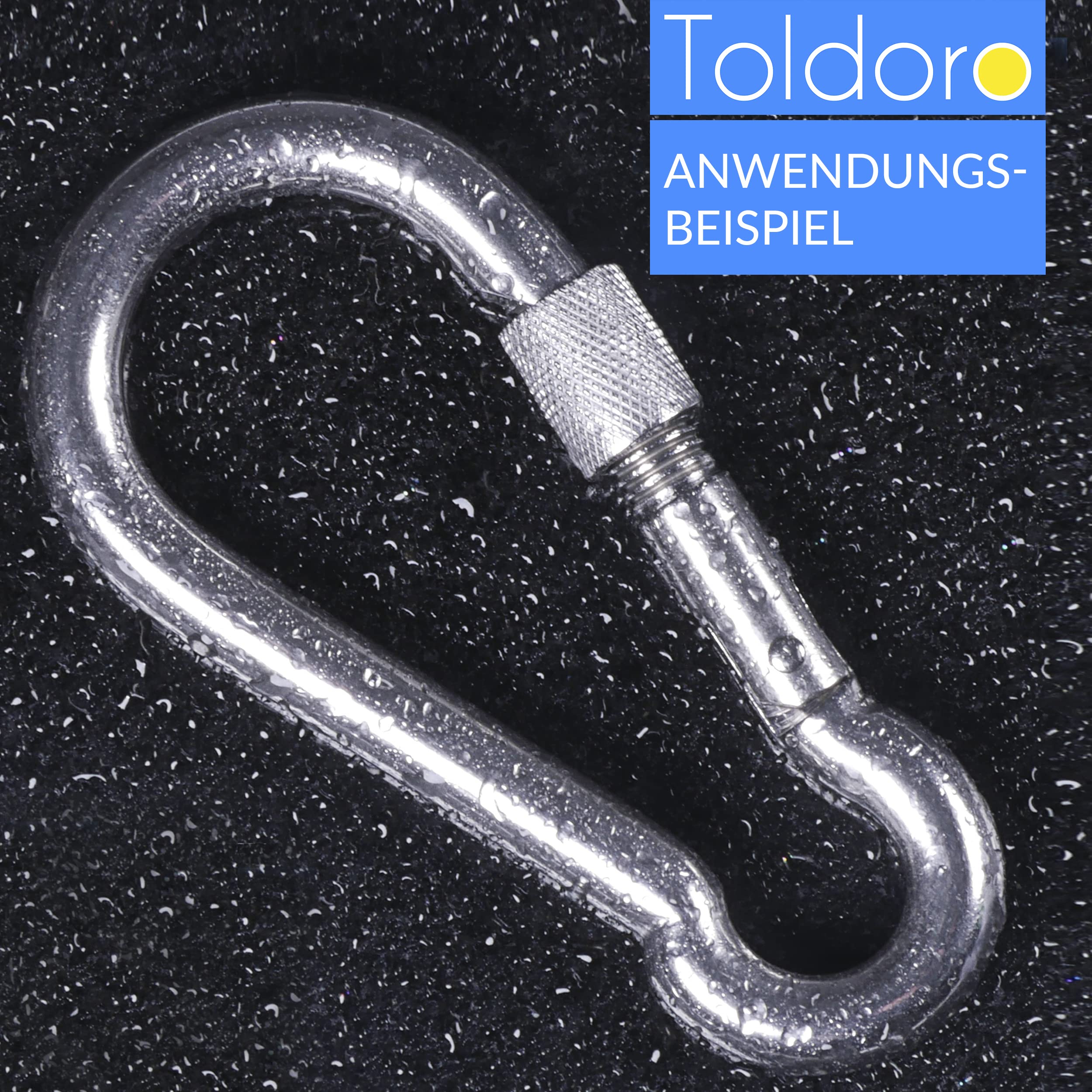 Toldoro® 10x Edelstahl Karabiner mit Schraubverschluss 120mm Rostfrei - NIRO AISI 316 V4A / Karabinerhaken Klein für Schaukel, Hängematte oder Sonnensegel/Schraubkarabiner, Bruchlast 1000kg