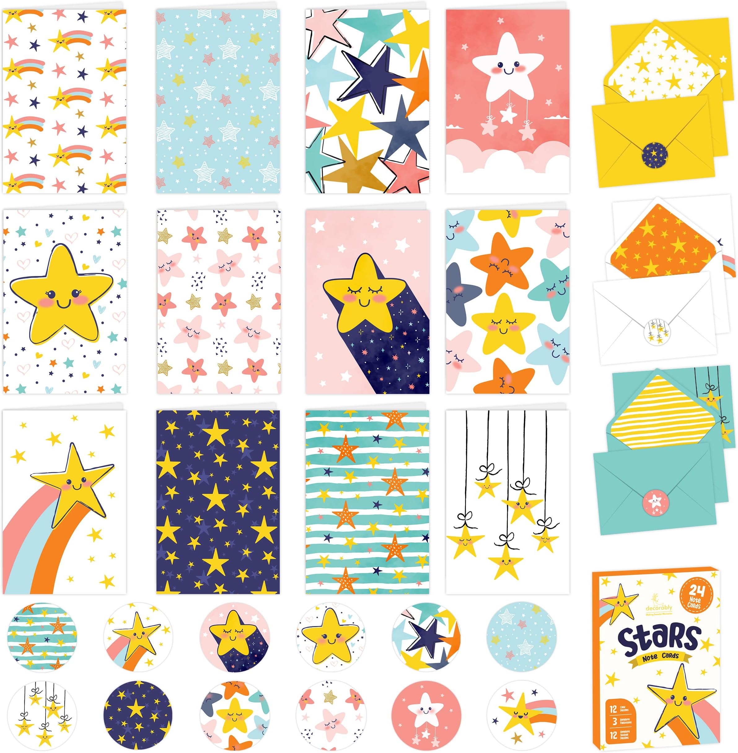 Decorably Notecards with Envelopes & Stickers 24 Pack