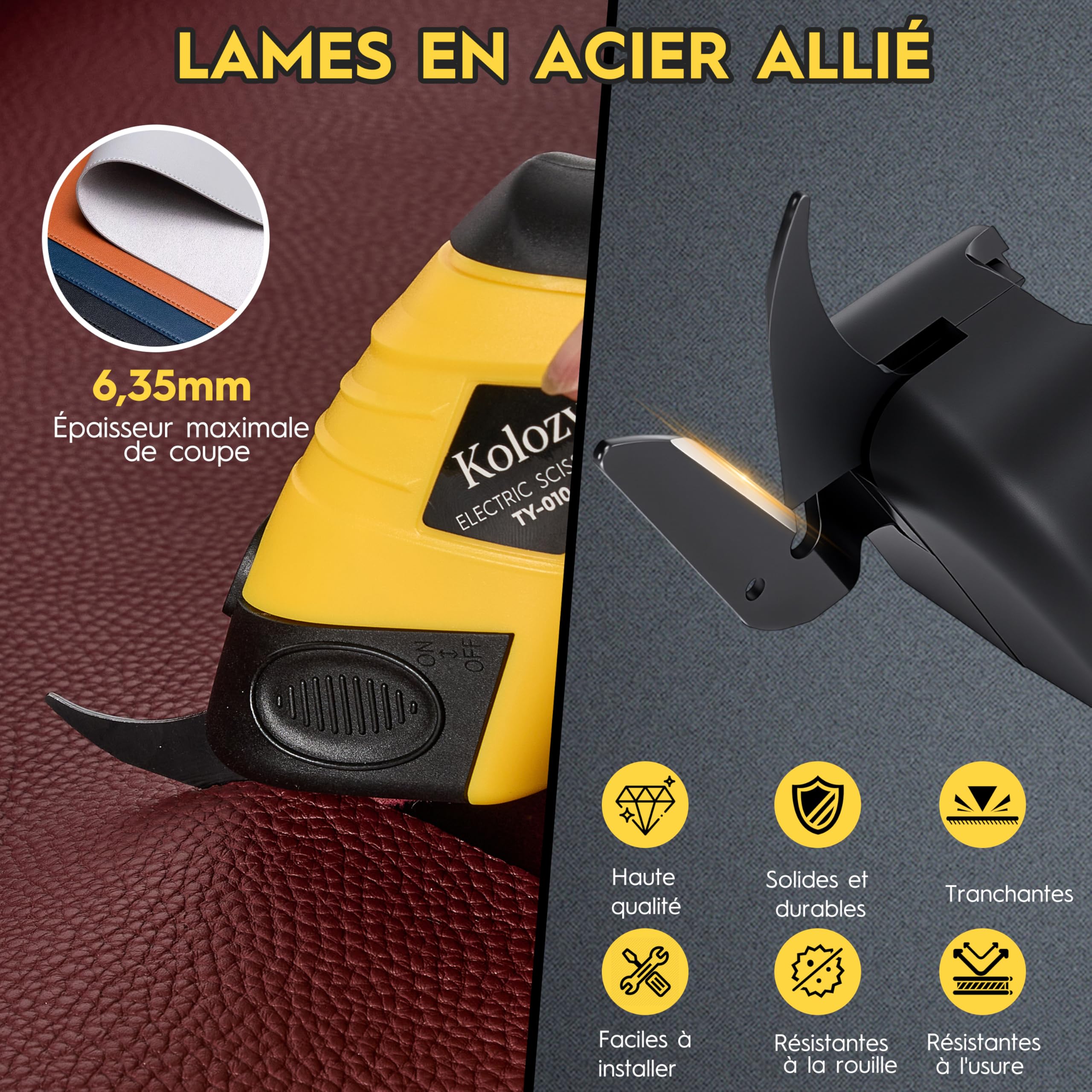 Ciseaux Électriques Tissu Couture 4V 2500mAh Rechargeables Cutter Universel pour Carton, Tissu, Cuir, Tapis Outil Coupe Sécurisé avec 2 Lames Rechange, Idéal pour Couture, Bricolage, Recyclage
