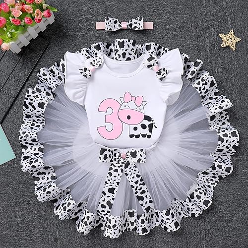 Miniatura 9 de IBTOM CASTLE Conjunto de ropa de fiesta de pastel para niñas de 1er cumpleaños, vacas de granja, princesa, falda tutú, diadema, accesorios