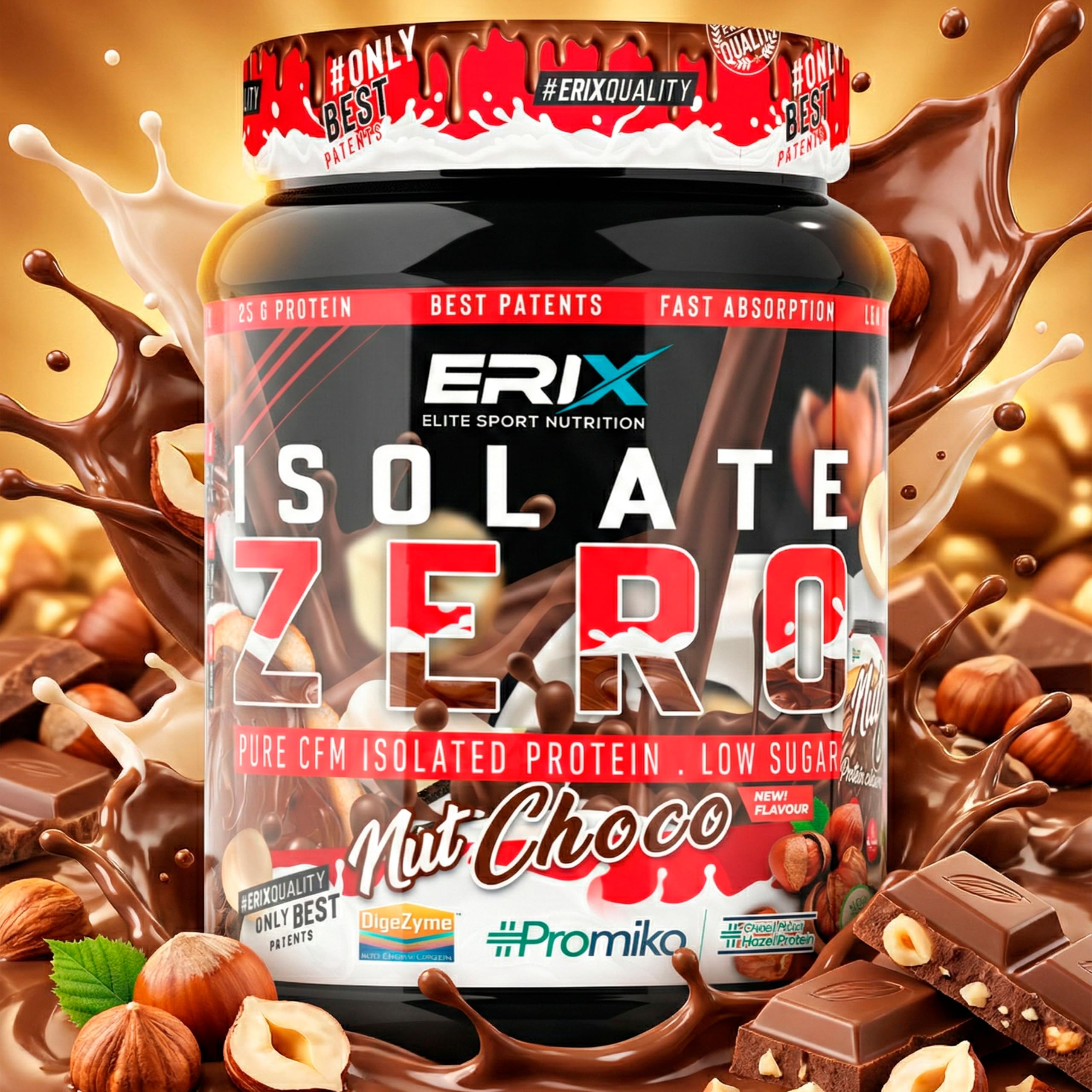 ERIX Nutrición ISO Zero 900g + Creatina Monohidrato 300g Neutra + Shaker Negro, Proteína Aislada de Suero CFM, Alta Pureza, Bajo en Grasa y Lactosa para Rendimiento Muscular (Nut Choco)