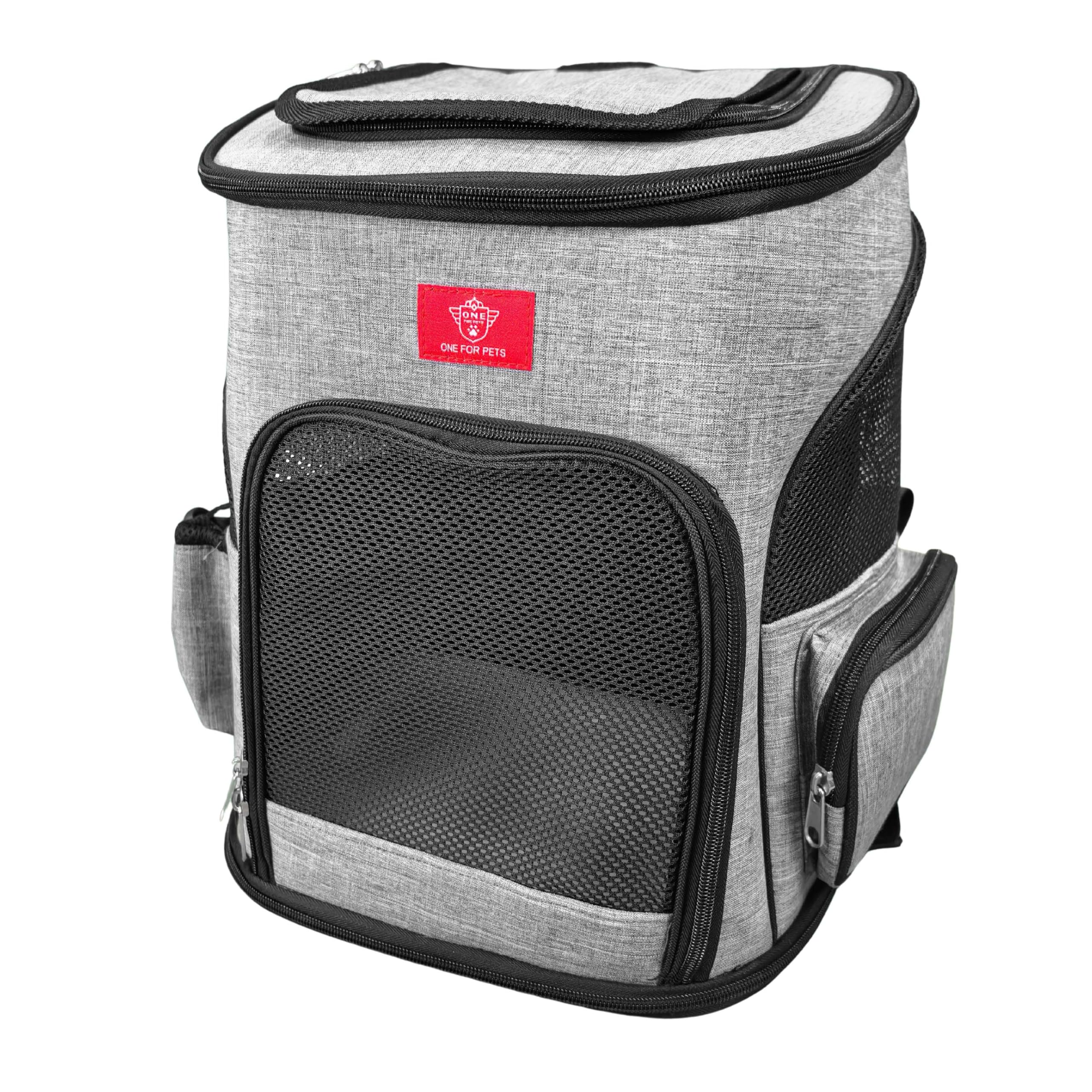 One for Pets The Expandable Backpack Pet Carrier for Small Cats and Dogs, Foldable Dog Carrier Backpack with Inner Safety Leash, Travel Pet Carrier (Gray)