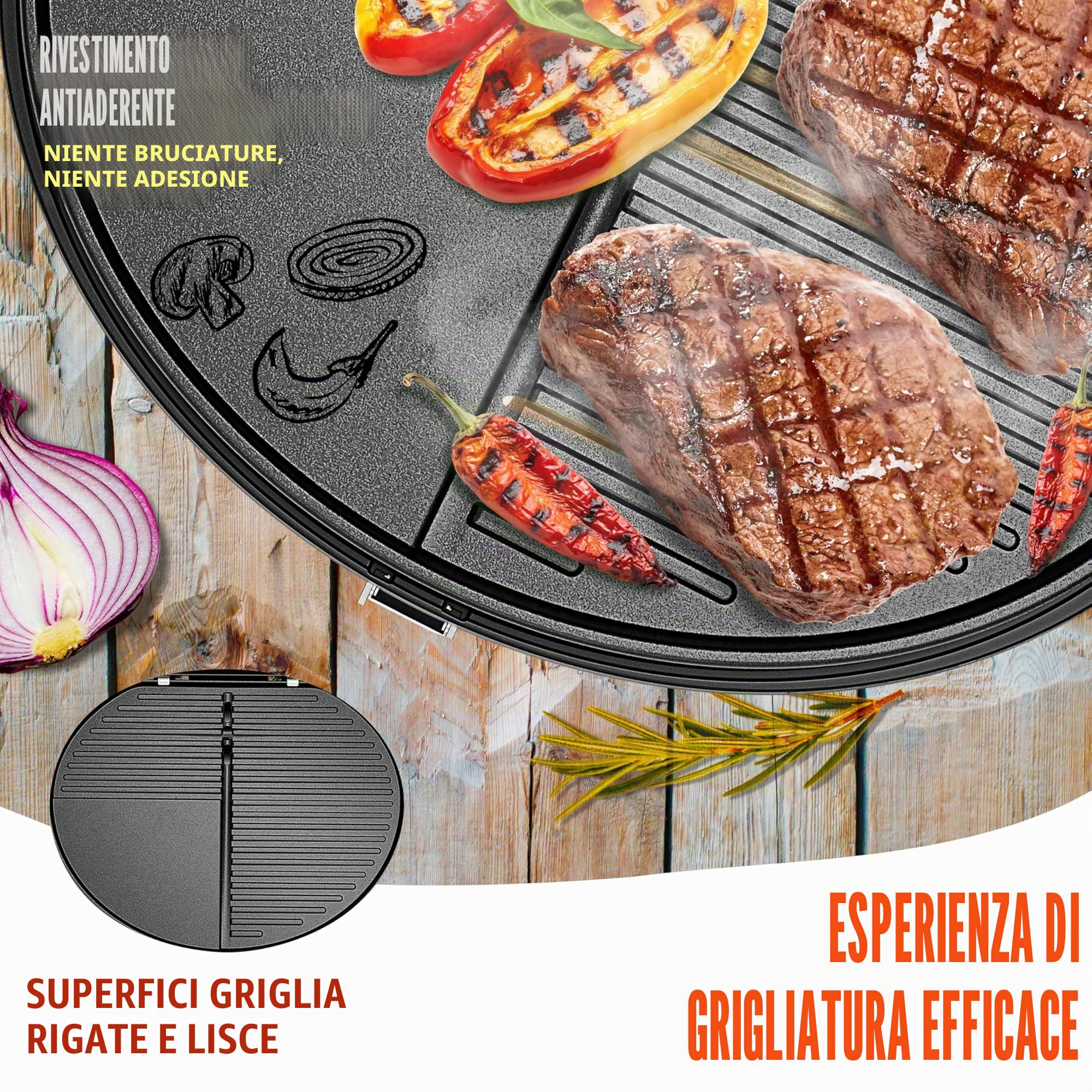 KESSER® Barbecue elettrico 2in1 Barbecue da tavolo, barbecue con coperchio e piedistallo | 2400 W max | pieghevole | termometro | rivestimento antiaderente | piastra della griglia ripiani di appoggio