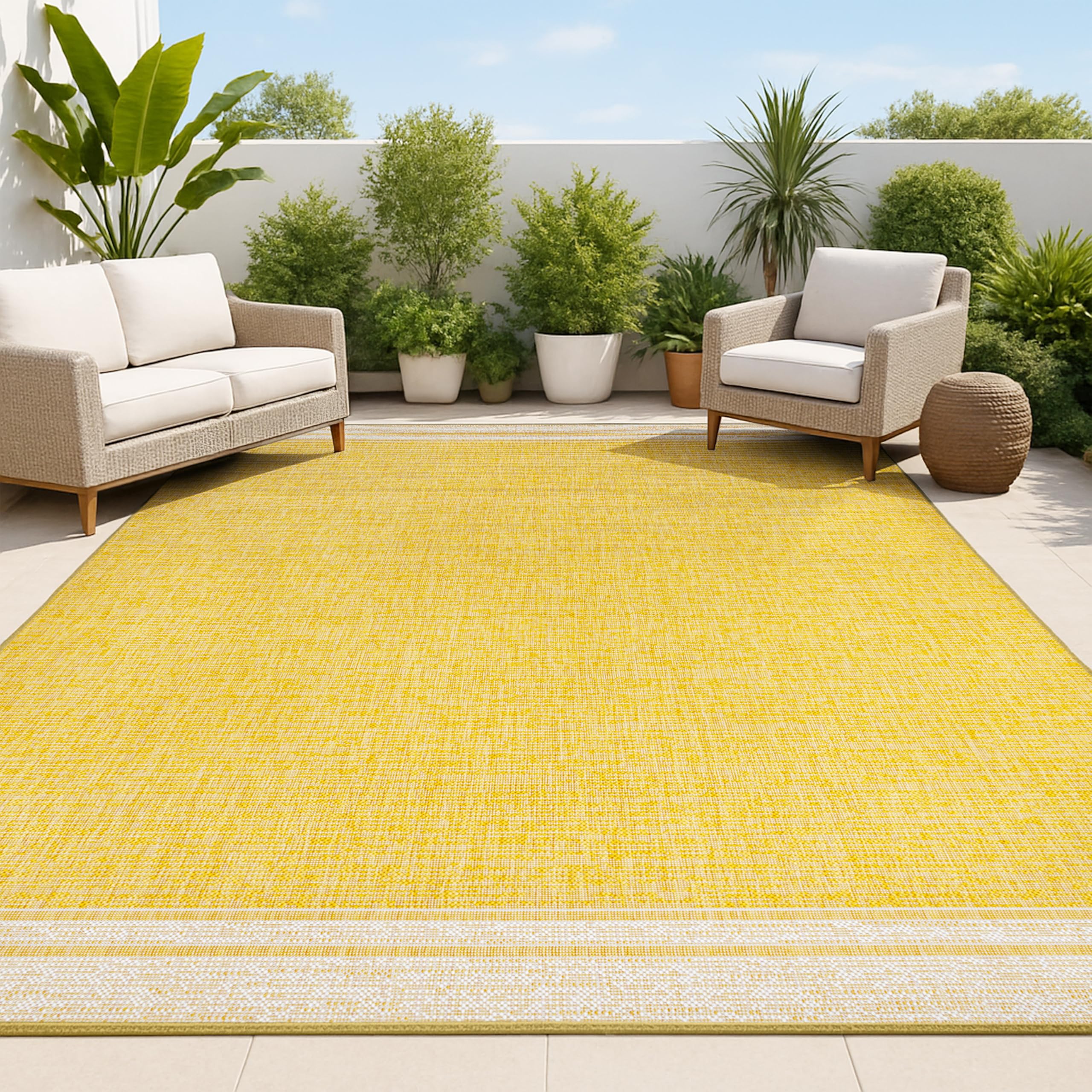 JONATHAN Y TSN213C-8 Alda Modern Minimalist Mingled Solid Yellow/Cream 8 ft. x 10 ft. Indoor/Outdoor Area Rug, Easy Cleaning, Non Shedding, Perfect for Patio, Backyard, Porch-image-45
