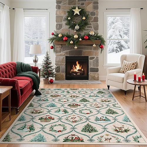 GarveeHome Christmas Rug 9x12 Boho Non-Slip Stain Resistant Machine Washable