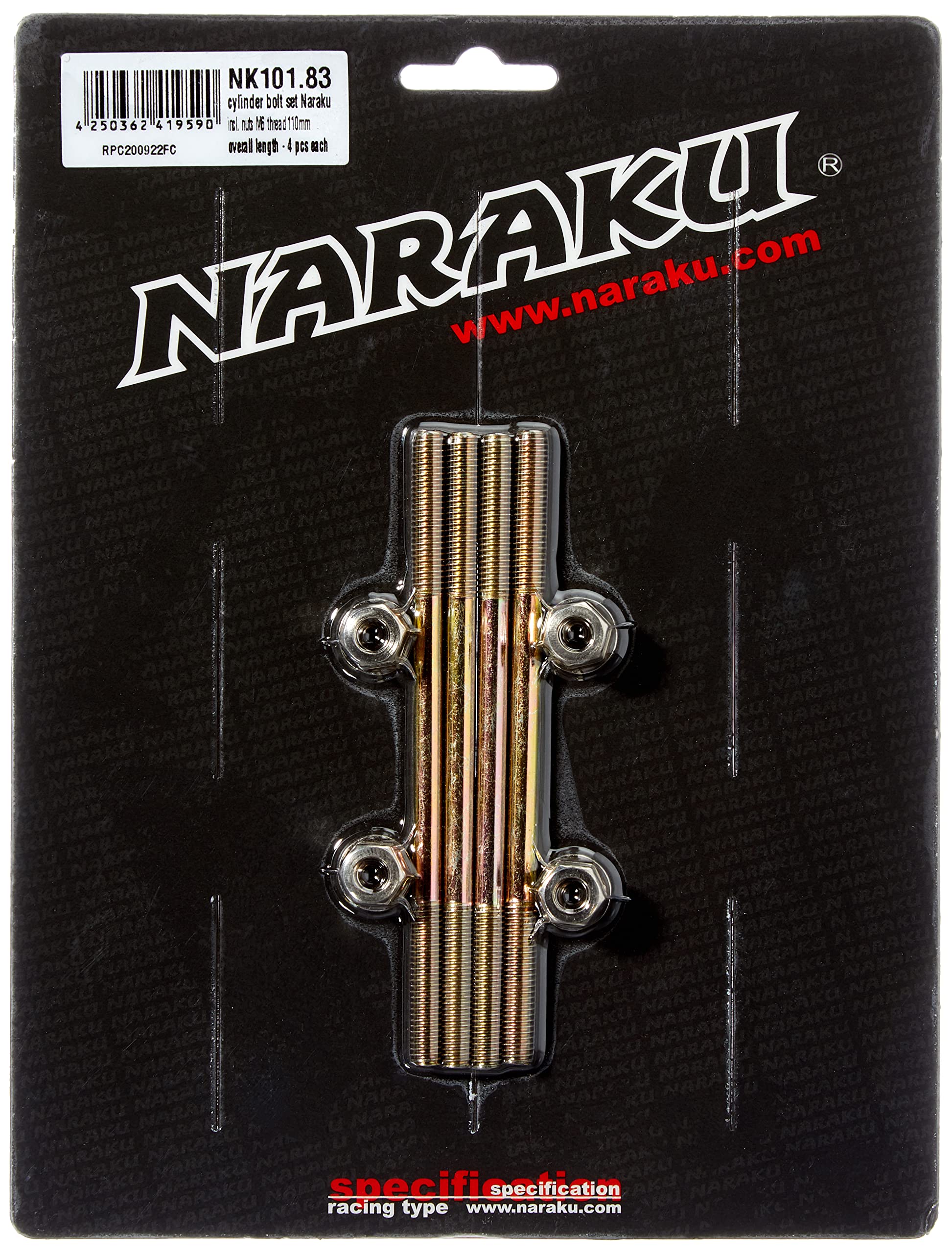 Naraku stud bolt set Nuts M6/110 – Pack of 4