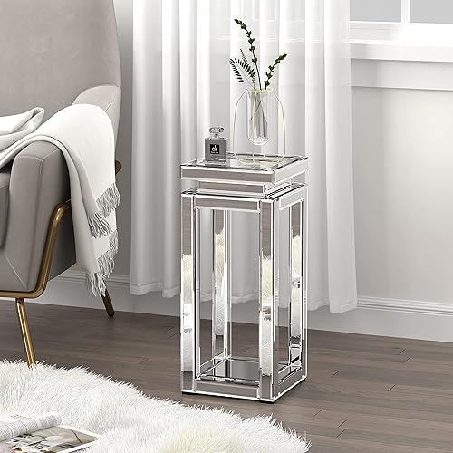 ENENE Mesa auxiliar decorativa de cristal para sala de estar, espacios pequeños, mesita de noche, moderna mesa de acento con pedestal para