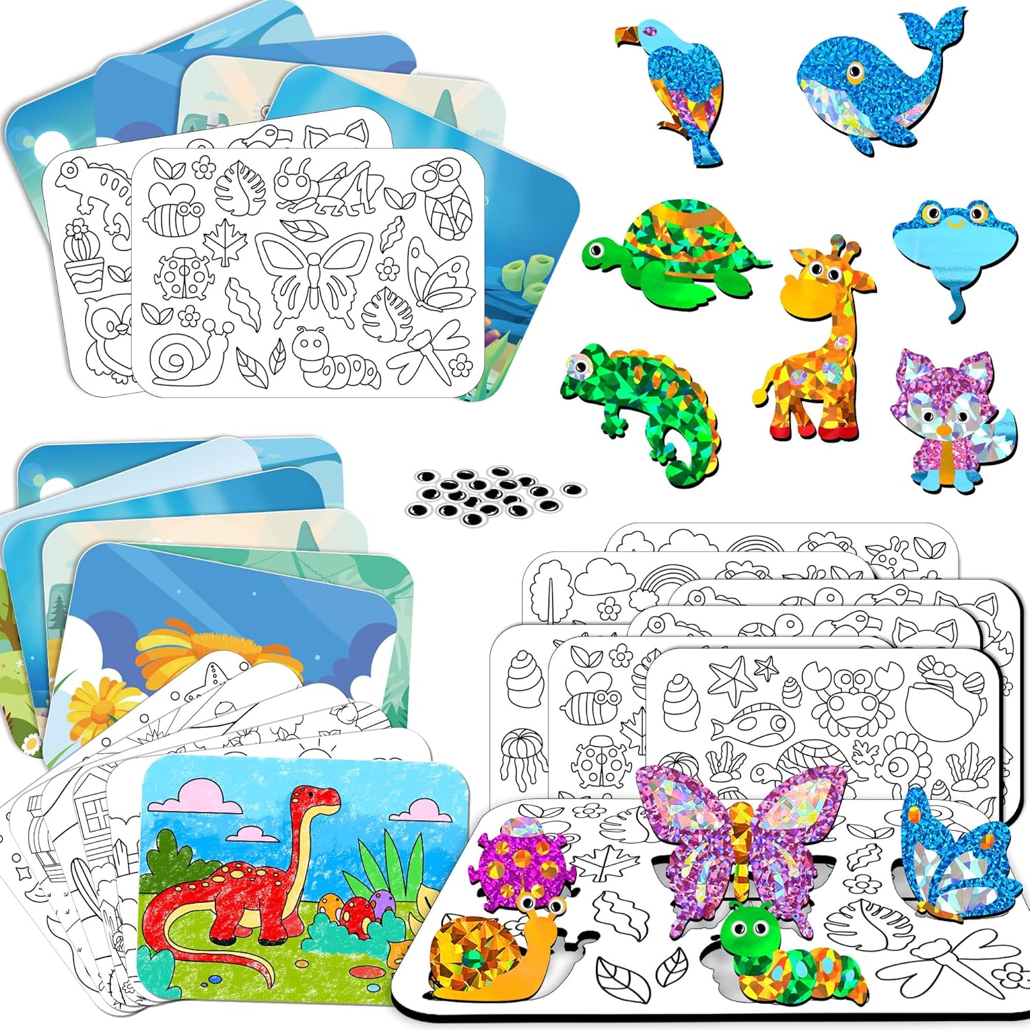 sinceroduct Foil Art Kit for Kids, Foils Arts and Crafts for Kids Age 4-8,Travel Toys Supplies,Foil-Foam Stickers,Birthday Gifts for Boys & Girls,Mess Free Coloring Card Set.