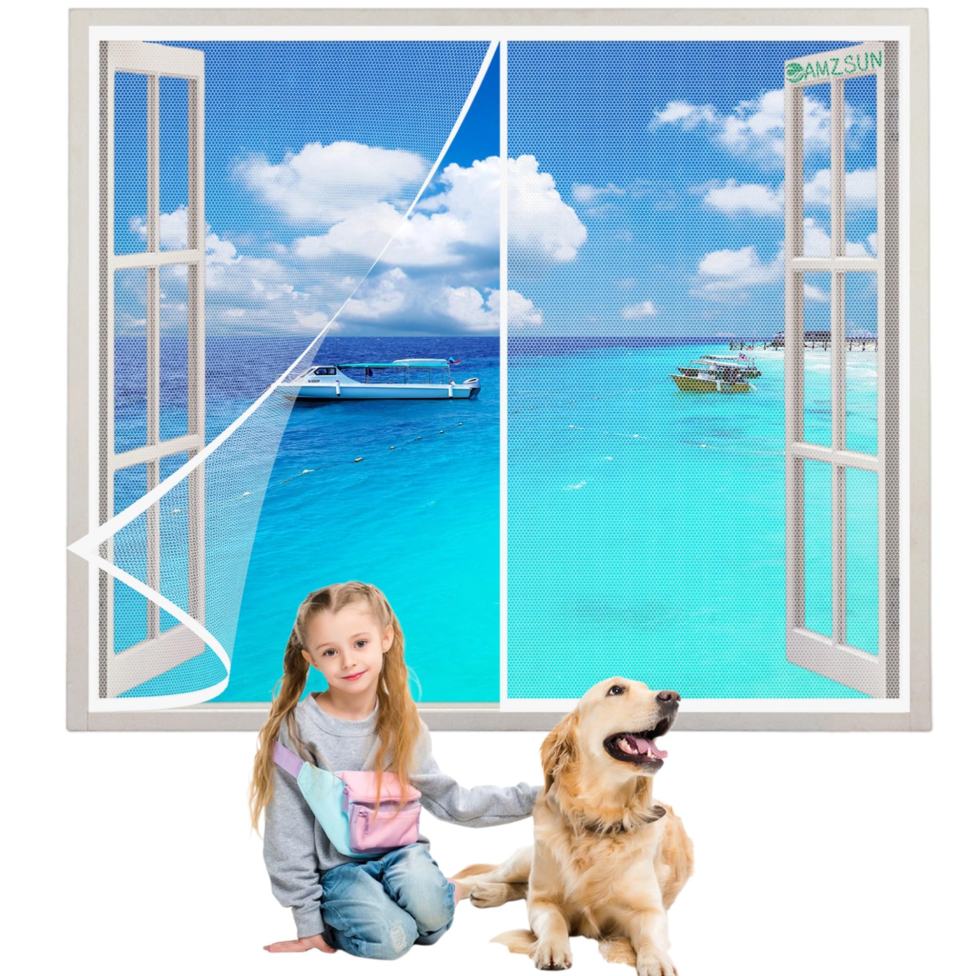 Amzsun White Magnetic Mosquito Insects Window Screen-Fly Nets 90X140cm Automatic Closing Magnetic Fly Curtain-Seal Automatically Anti Mosquito Hands Free-For Doors And Windows