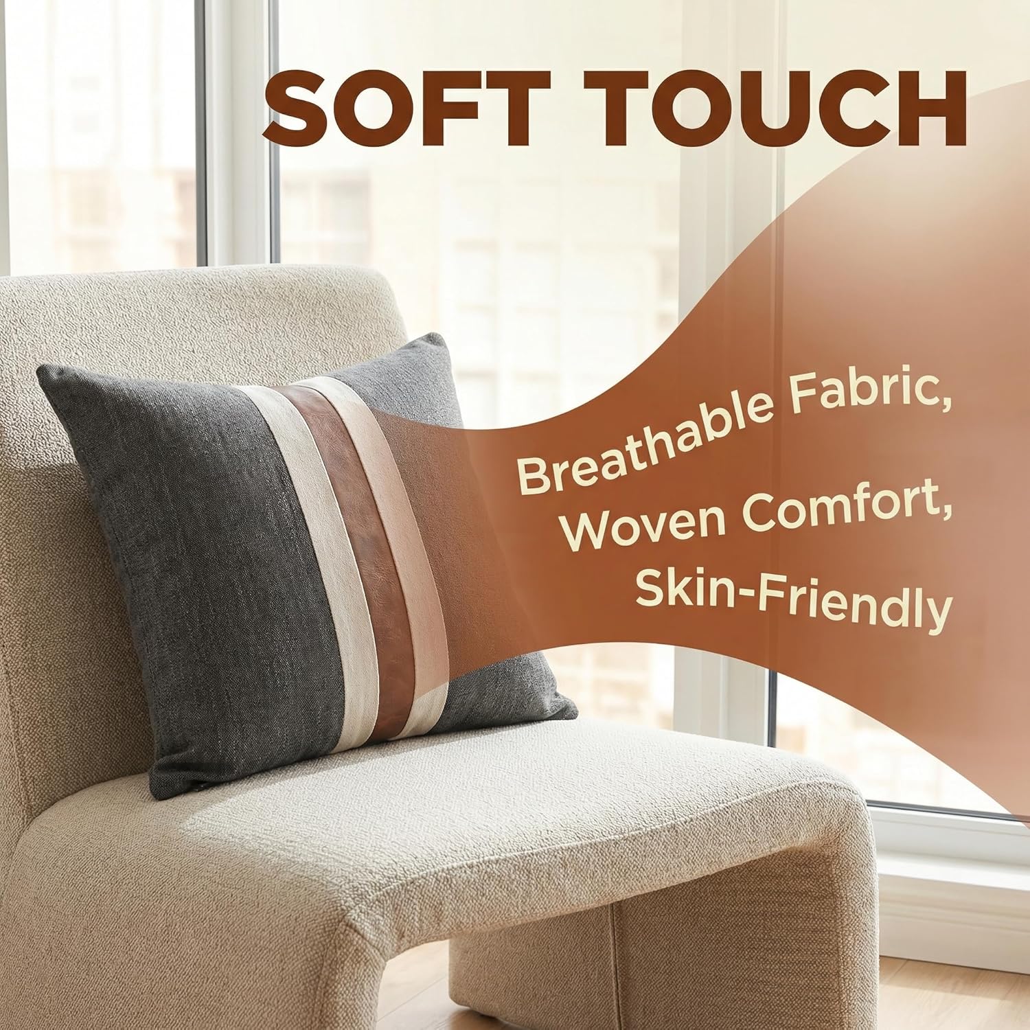 BOYSUM Set of 2 Leather Throw Pillow Covers Cotton Linen Decor Patchwork Pillow Cover Faux Leather Pillows Cover for Couch Sofa Living Room Bedroom,Black 24"x24"
