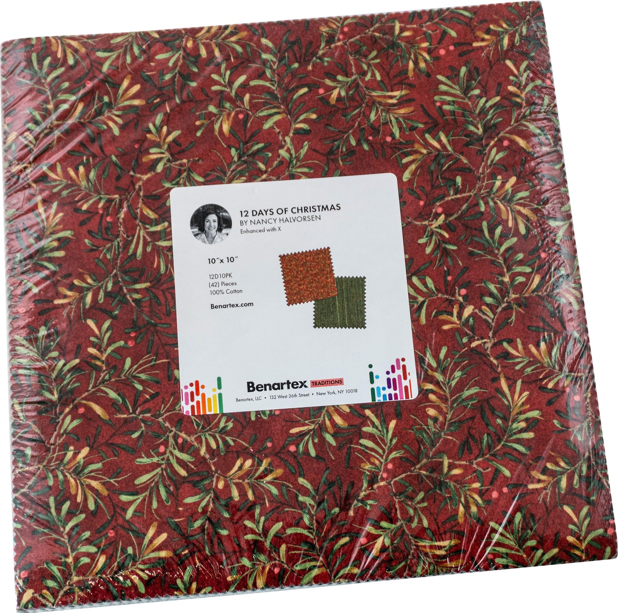 Benartex Assorted Nancy Halvorsen 12 Days Of Christmas 10X10 Pack 42 10-Inch Squares Layer Cake
