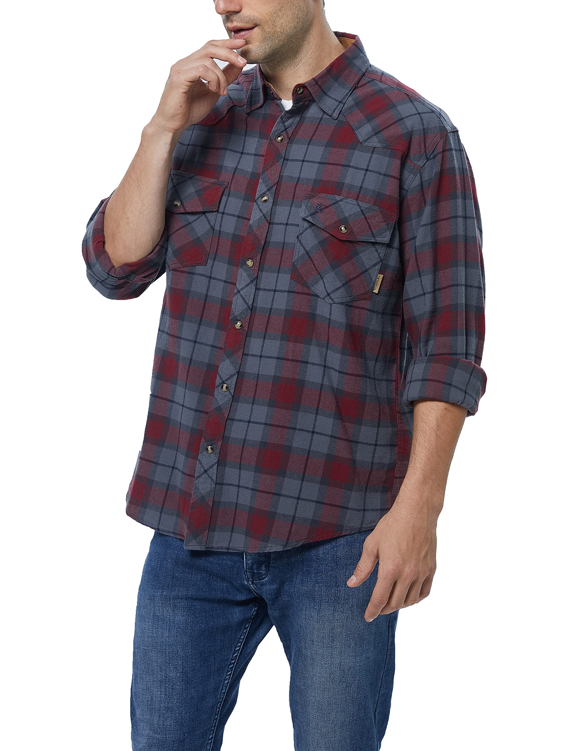 COEVALS CLUB Chemise de travail décontractée en flanelle pour homme, Merlot/gris #8, Taille 3XL