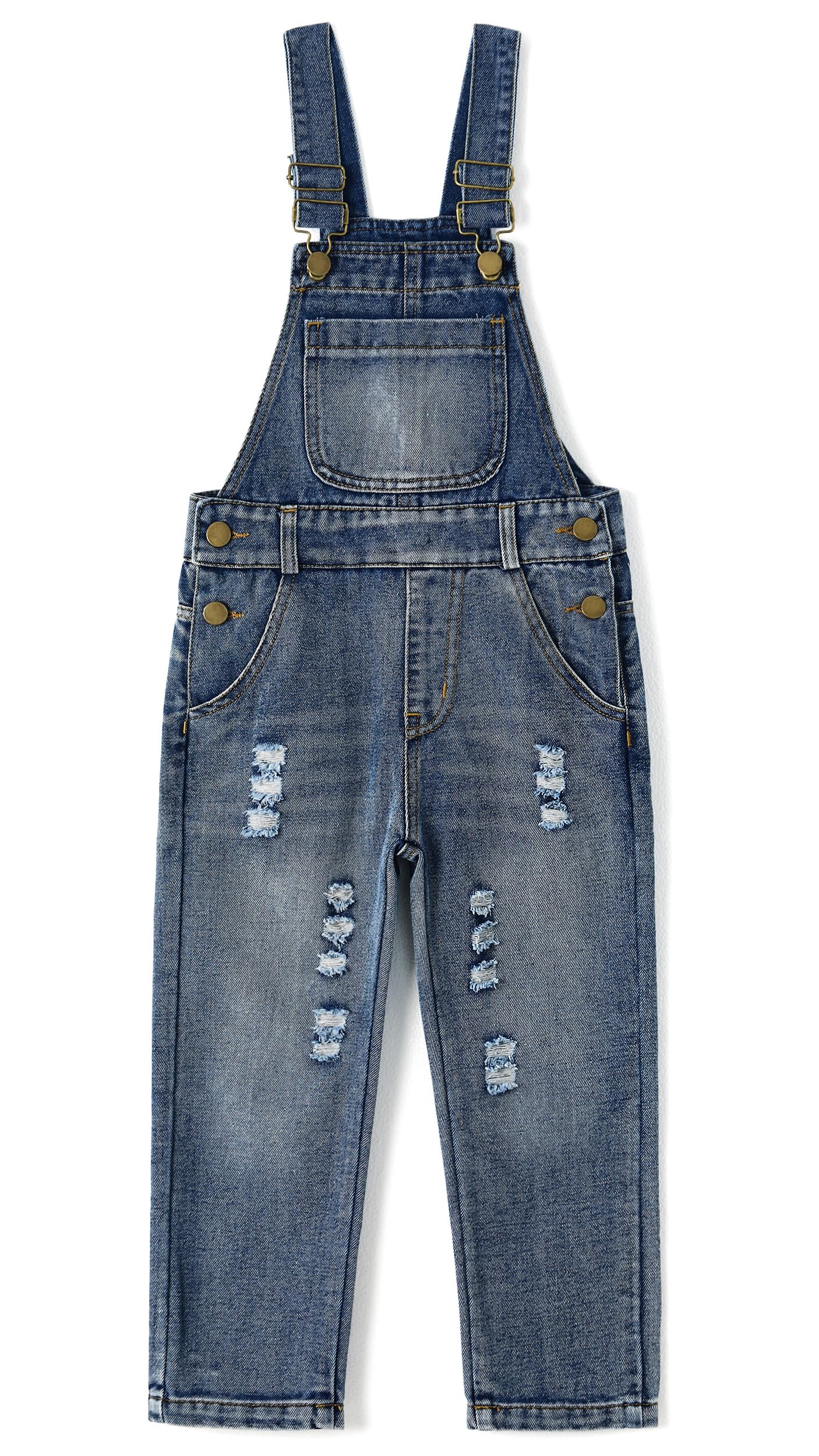 KIDSCOOL SPACE Bébé & Petites Filles/Garçons Big Bib Pocket Stone Washed Ripped Denim Salopette