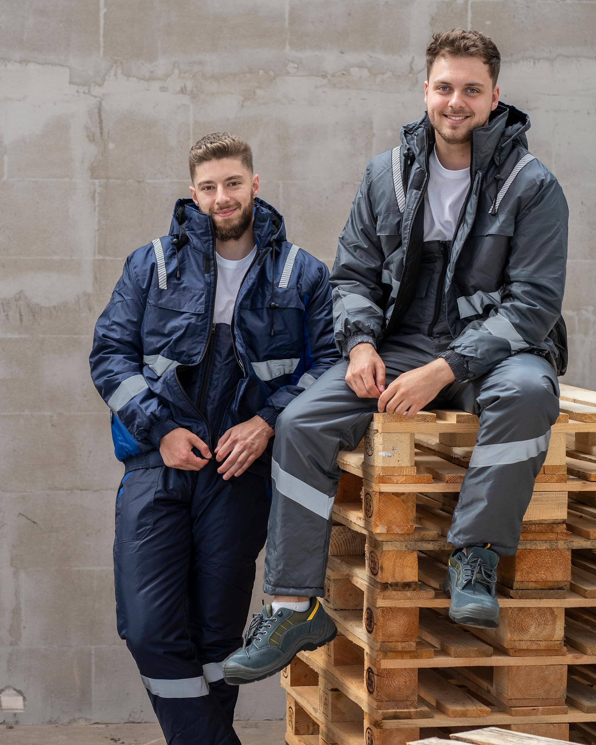 BWOLF Atom Set de Ropa de Trabajo para Hombre: Chaqueta de Invierno + Pantalones, Resistente al Viento, Impermeable, Cálido Con Capucha
