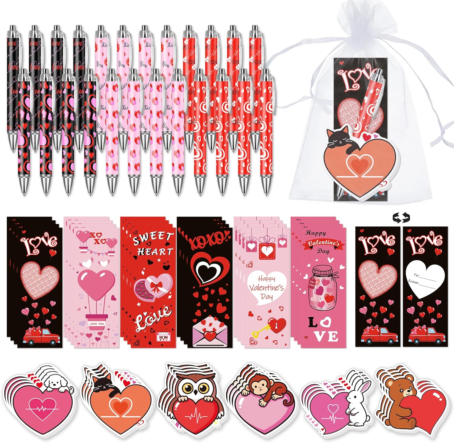Valentine's Day Gifts Bulk for Coworkers Employees - 72 Pcs Valentines Heart Ballpoint Pens and Notepads Exchange Present, Sweet Love Small Note Pad for Adults Teacher Student Classroom Office