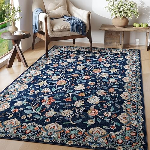 Rugcomf Alfombras vintage de cachemira para dormitorio, 4 x 6 pies, lavable a máquina, antideslizante, de pelo bajo, alfombra floral para habitación