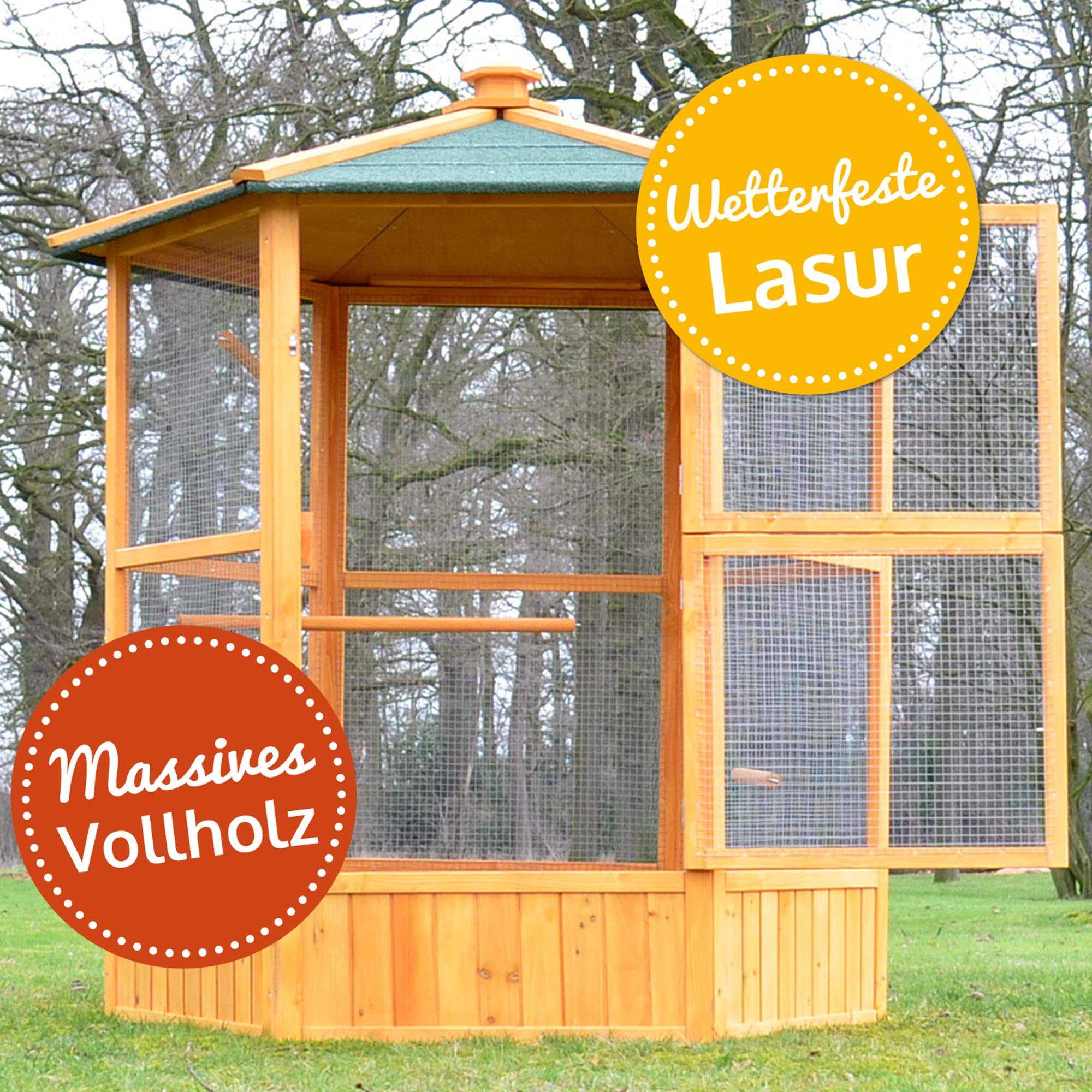 zooprinz Vogelkäfig aus Holz – Vogelvoliere mit Sitzstangen | Vogelkäfig aus Vollholz und verzinktem Draht – mit Sitzstangen für Vögel, Garten, Balkon & Terrasse