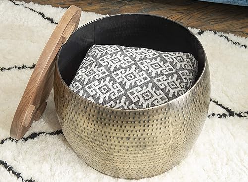 Miniatura 8 de Powell Tambor dorado martillado con tapa de elevación de madera natural para almacenamiento Janice mesa