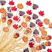 Vista 1 de Meanplan 100 palillos de cóctel de Acción de Gracias, palillos de dientes de otoño de Acción de Gracias, hojas de arce de bambú, bellotas