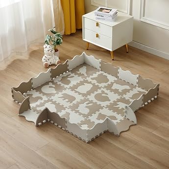 Children's Mat Puzzle Mat Baby Play Mat for Floor Interlocking EVA Foam Puzzle Mat Crawling Blanket for Baby Animal Pattern Print Crawling Mat Non-Slip 142 x 142 x 1 cm Fir Colour Model 10