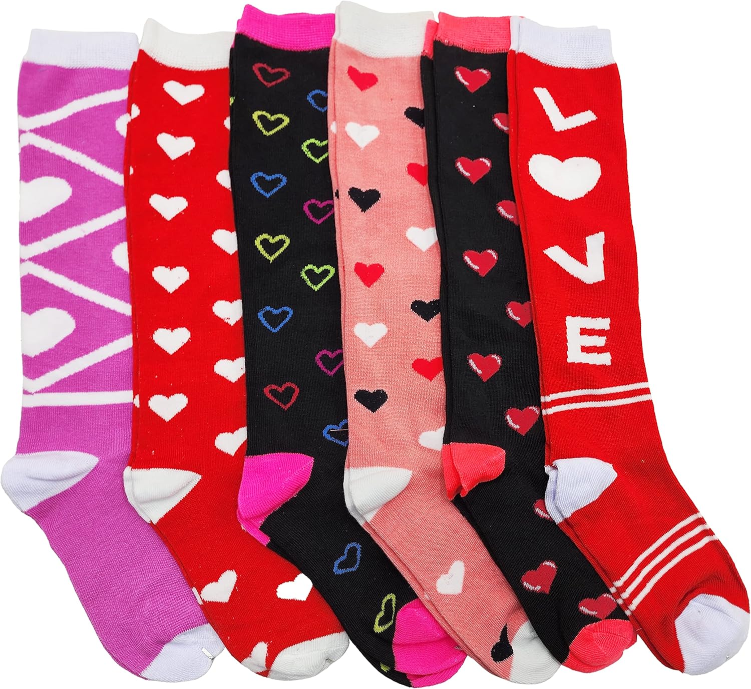 Heart Print Crew Socks for Women, Bulk Valentines Day Pink Love Colorful Pattern Novelty Galentines, Mothers Day - Image 2