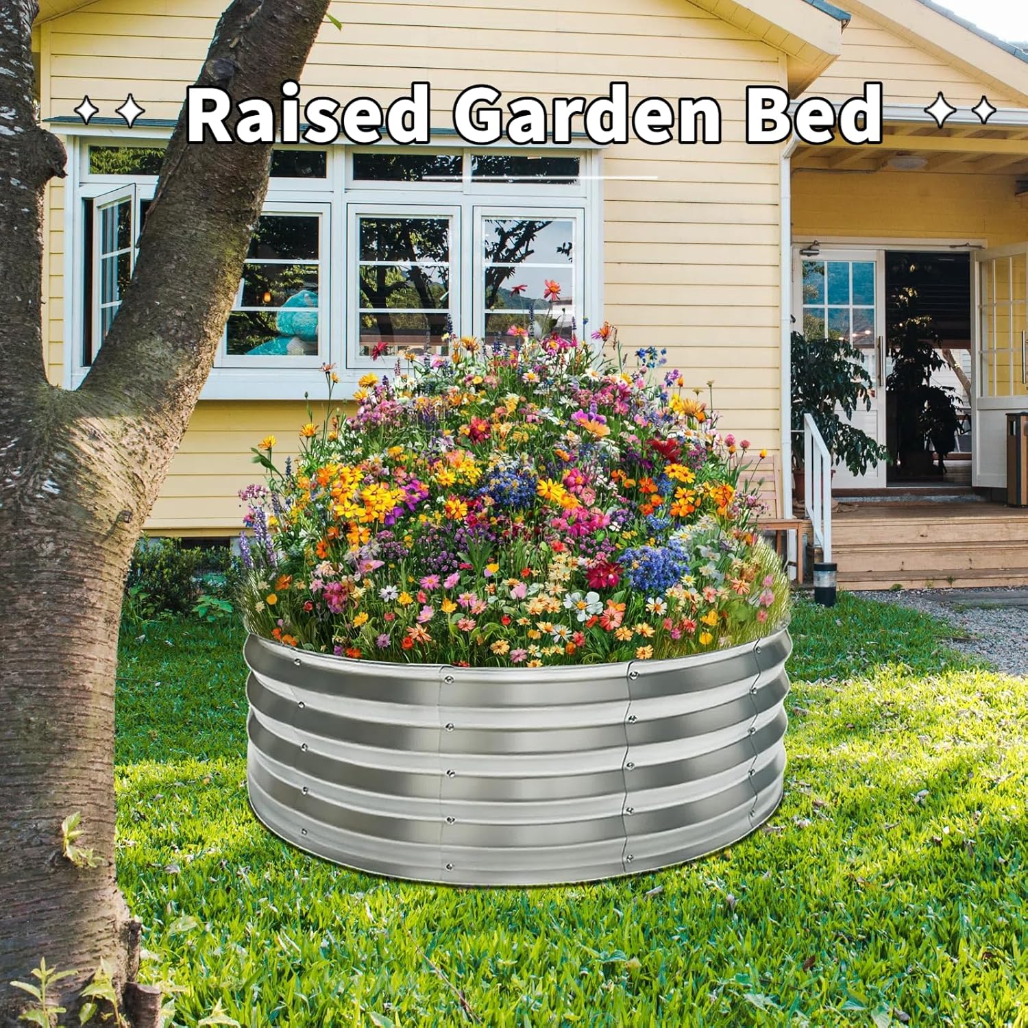 36 Inch Round Fire Pit Ring, Heavy-Duty Galvanized Steel Fire Ring for Outdoor Bonfires, Backyard & Camping, Rust-Resistant & Easy Assembly (3×3×1 FT)