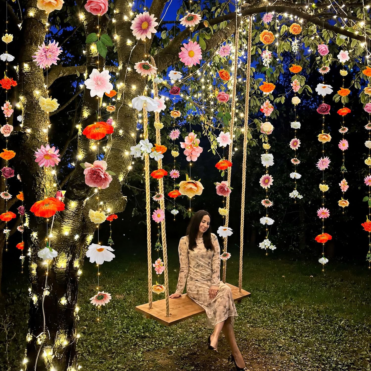 Suncalla 6 Pcs 35.4ft Hanging Flowers Garlands Backdrop Lighted Floating Fake Wildflower Vines LED Floral Garland Ceiling for Spring Wedding Bridal Shower Birthday Graduation Party(Vivid,Multicolor)