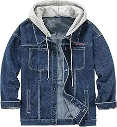 Jaqueta jeans masculina envelhecida unissex com botões casaco jeans casual manga longa caminhoneiro com capuz