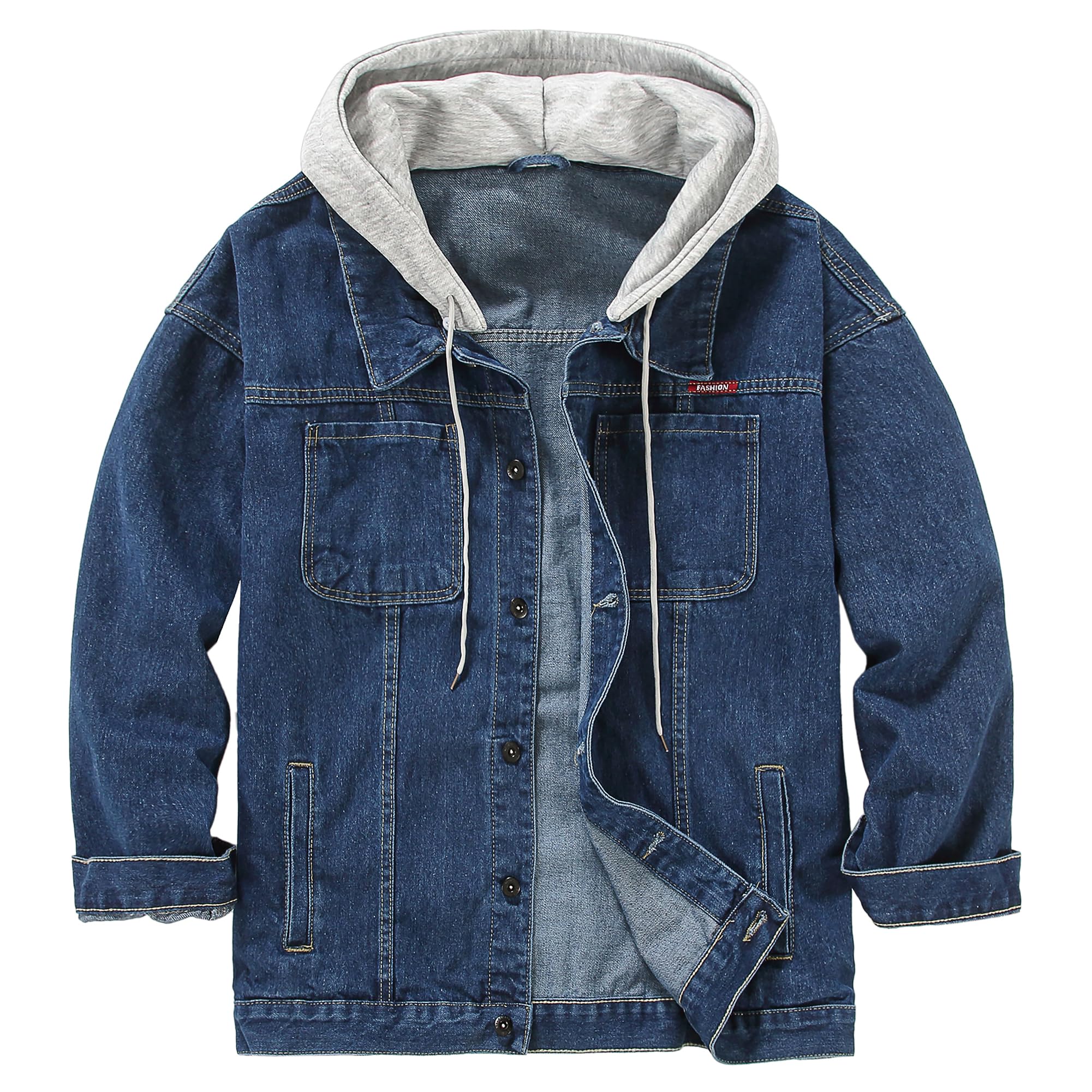 Men's Denim Jacket Distressed Hooded Jean Jackets Baggy Ripped Trucker Coat