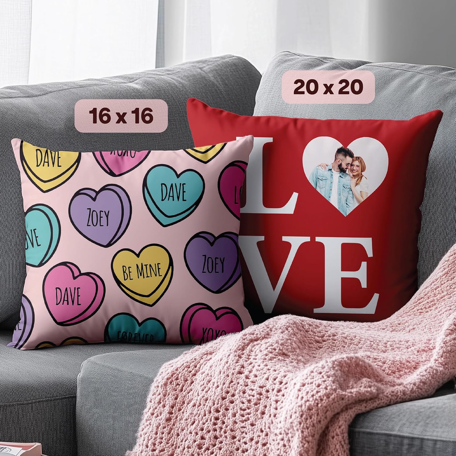 Fabric Textile Products Ships Next Day - Valentines Day Heart Decor - Custom Pillow - USA Made - Pillow with Pictures or Text - Valentines Gifts for Him or Her - Fluffy Soft Images - 20x20