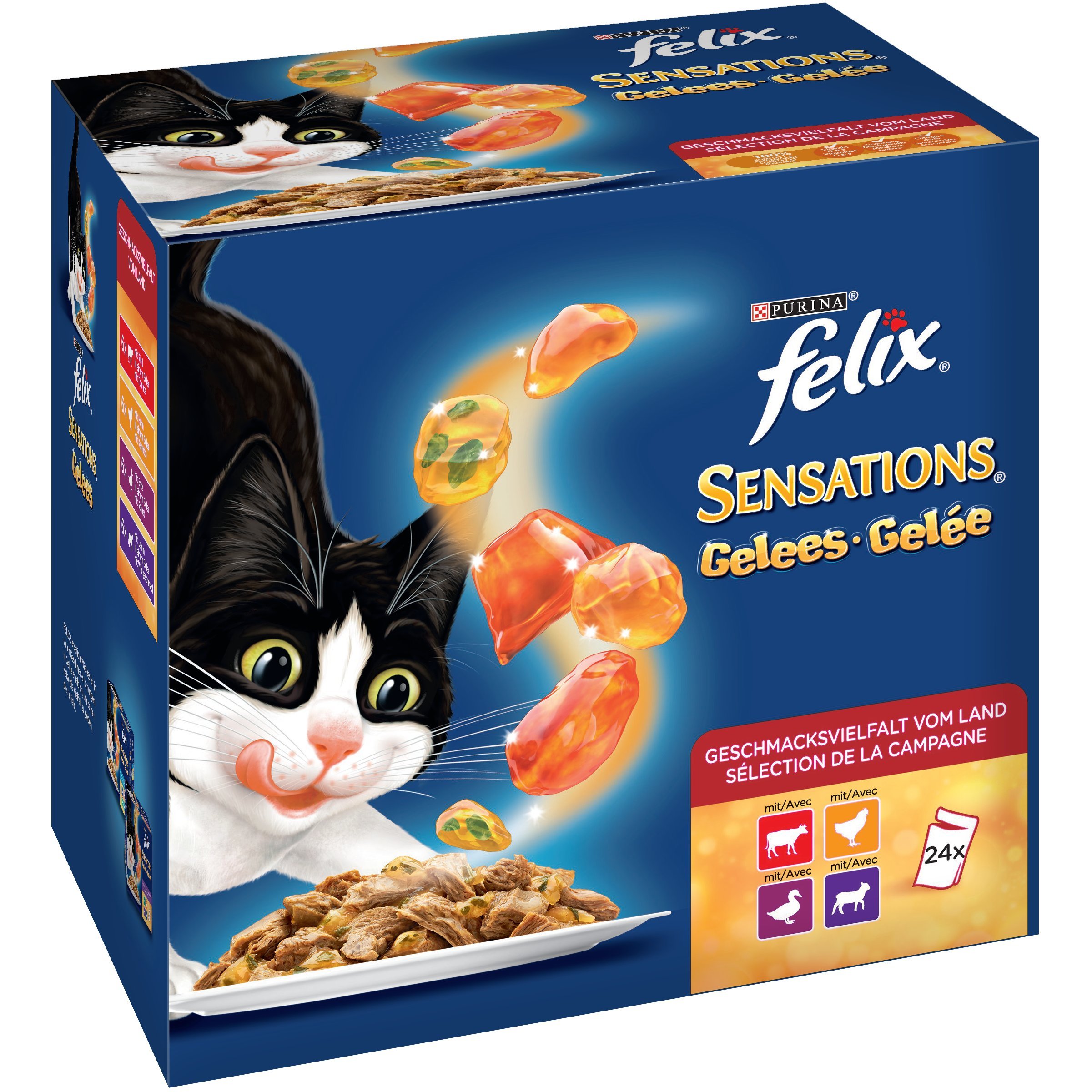 Felix Sensations, Katzennassfutter, Vitamine & Omega 6 I Adult I 4er Pack (4 x 24 x 100 g)