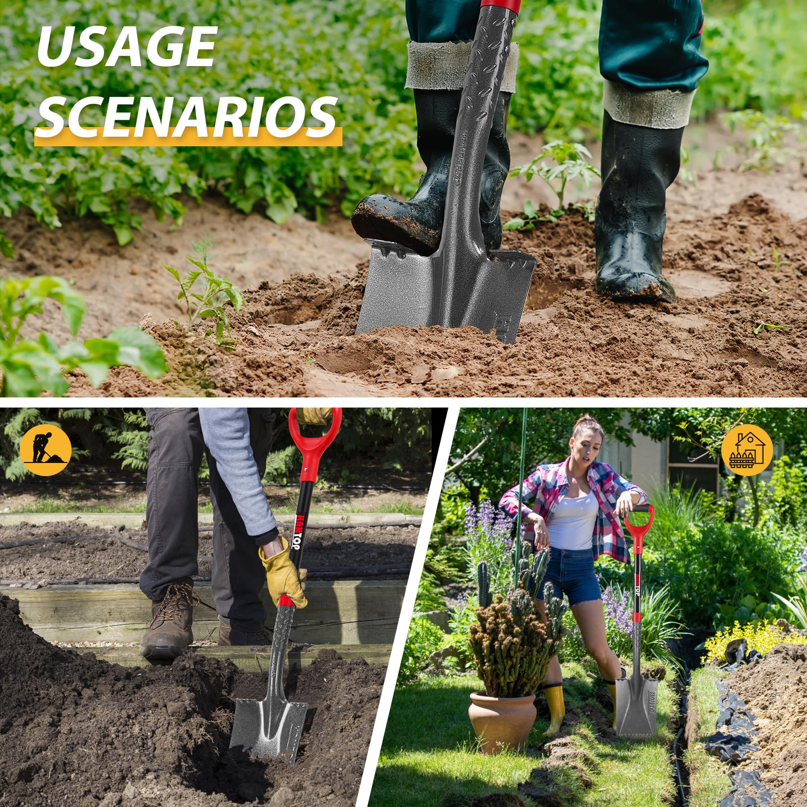Pala de jardín, pala plana, pala de excavación, pala de zanja, pala para bordes de jardinería, 43 pulgadas