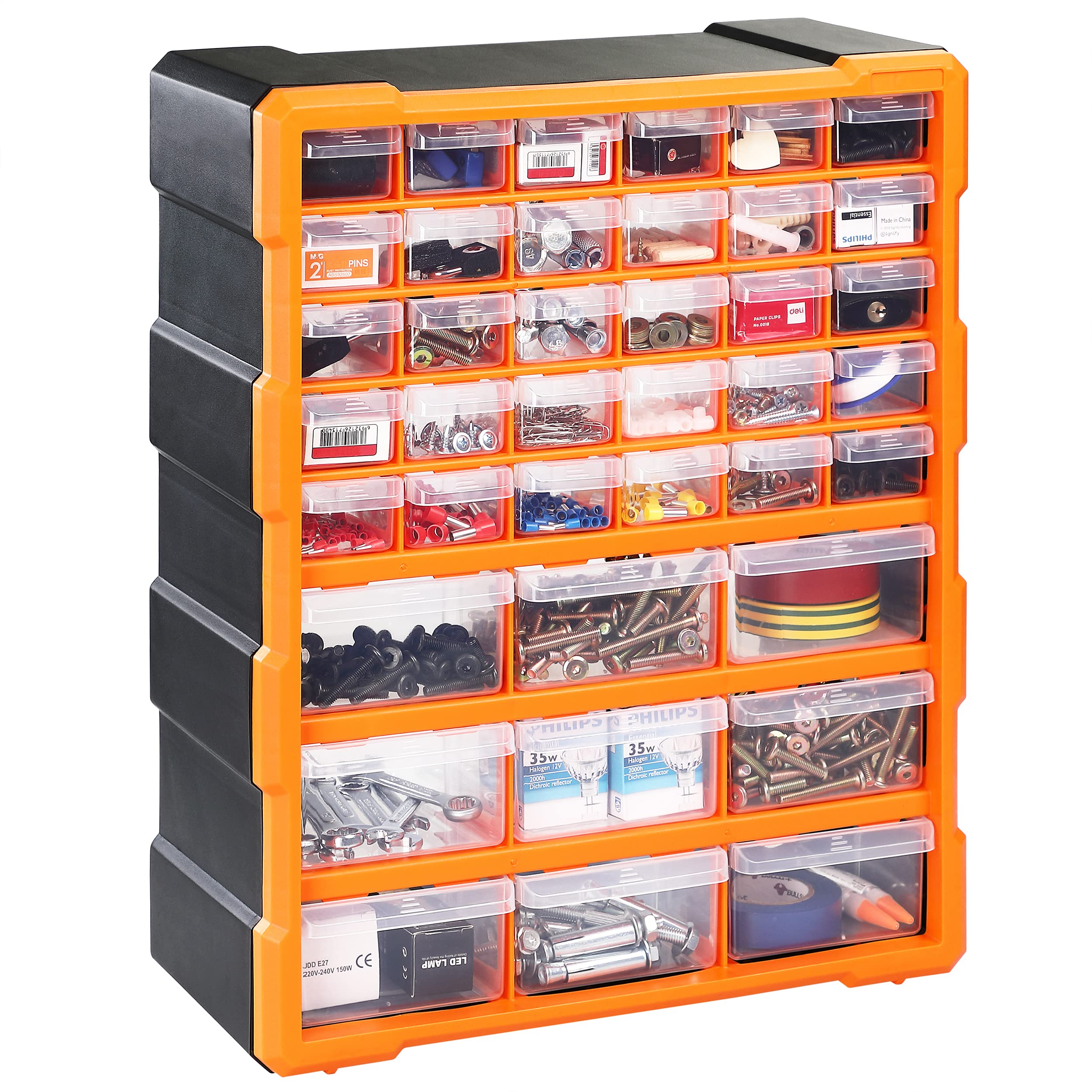 Organiseur 39 tiroirs Boîte de rangement extensible avec étiquettes Casier à vis outils petites pièces Maison atelier