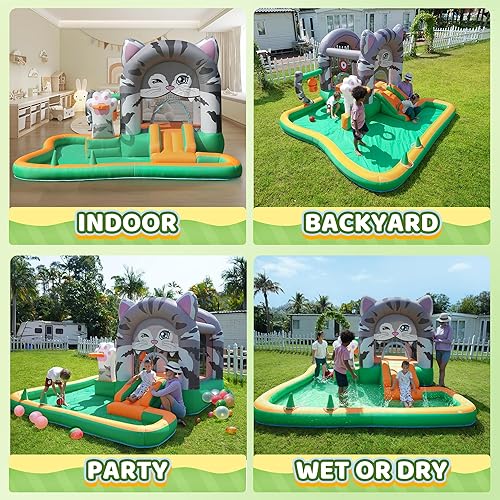 Miniatura 7 de Castillo hinchable para niños, castillo hinchable con tobogán, pozo de bolas, soplador, saco de boxeo para húmedo y seco