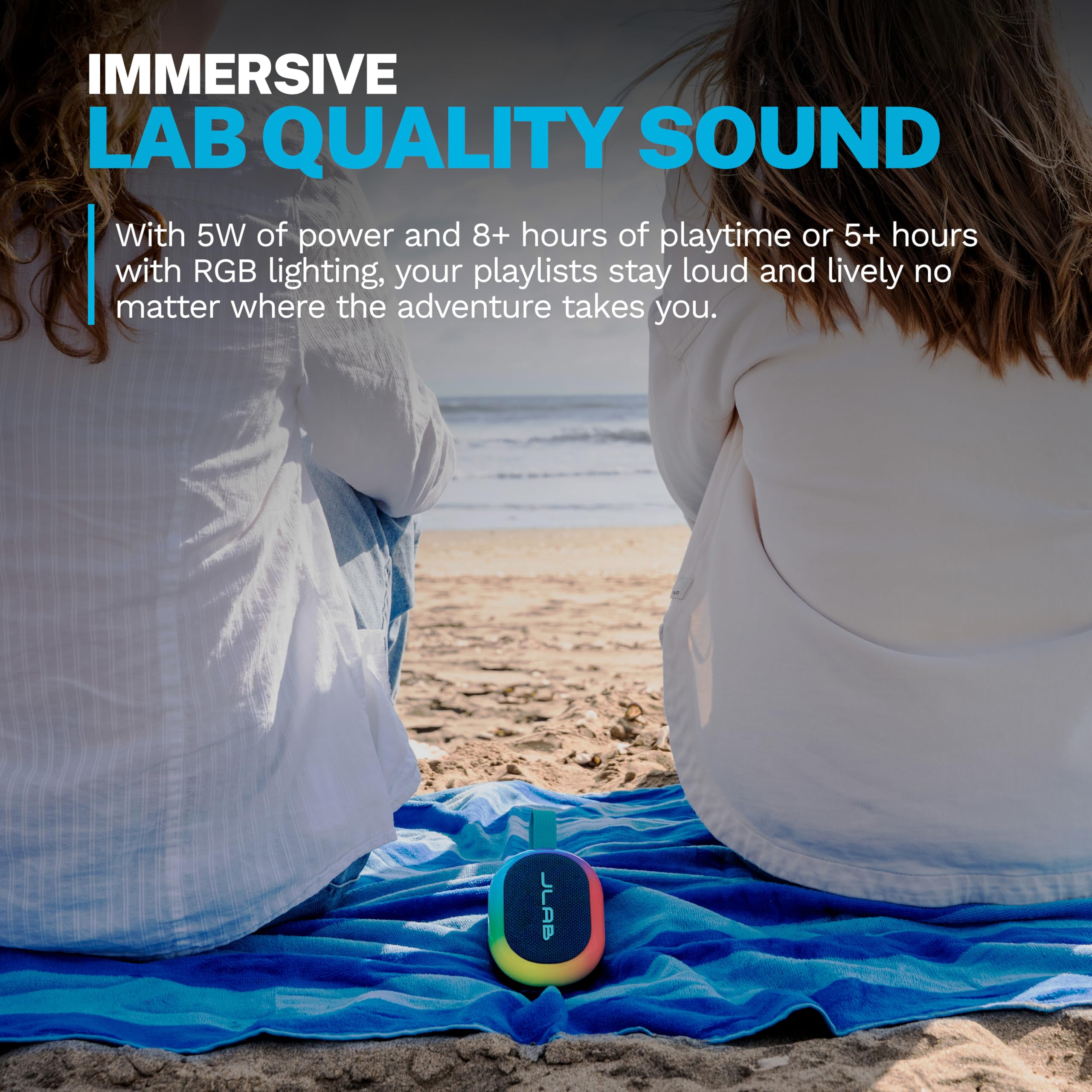 JLab, Pop Party, Portable Bluetooth Speaker, Waterproof, RGB LED Lighting, Navy Product Image 2
