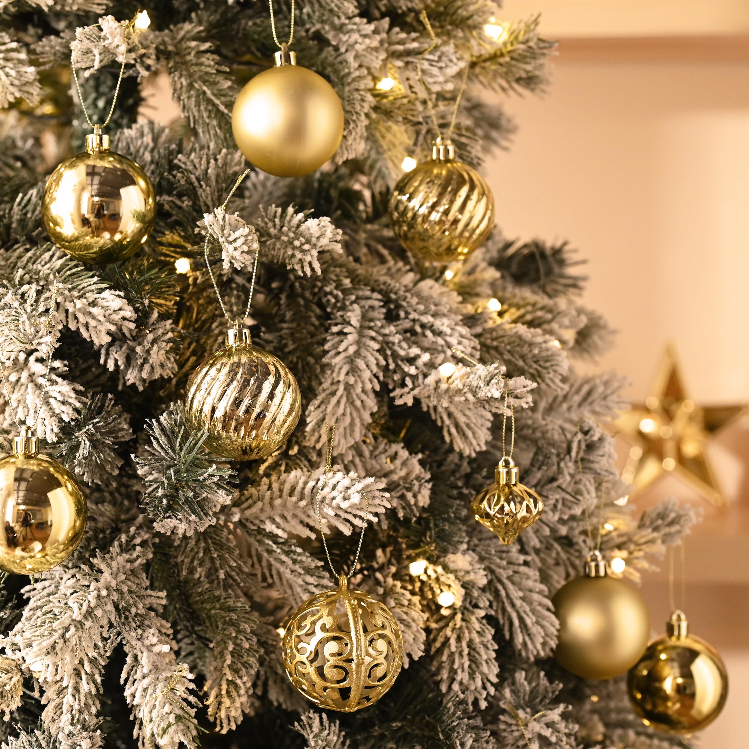 Valery Madelyn Lot de 100 boules de Noël avec paquet cadeau - Décoration de sapin de Noël avec crochet - Thème doré
