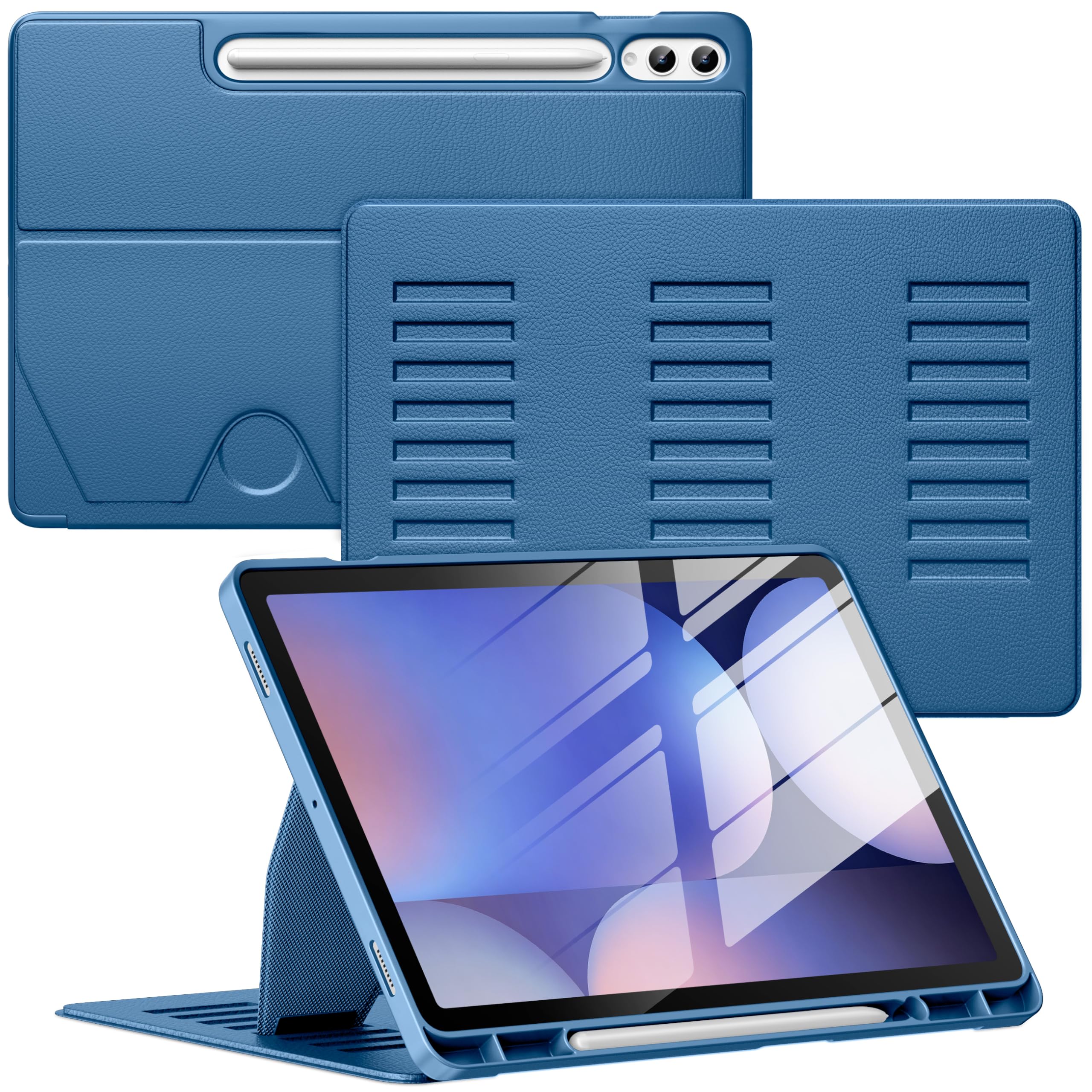 VIKESI Custodia per Samsung Galaxy Tab S10+ Plus 12,4" 2024 | Copertura con supporto multiangolare, retro morbido, portapenne, funzione automatica sleep/wake, blu navy