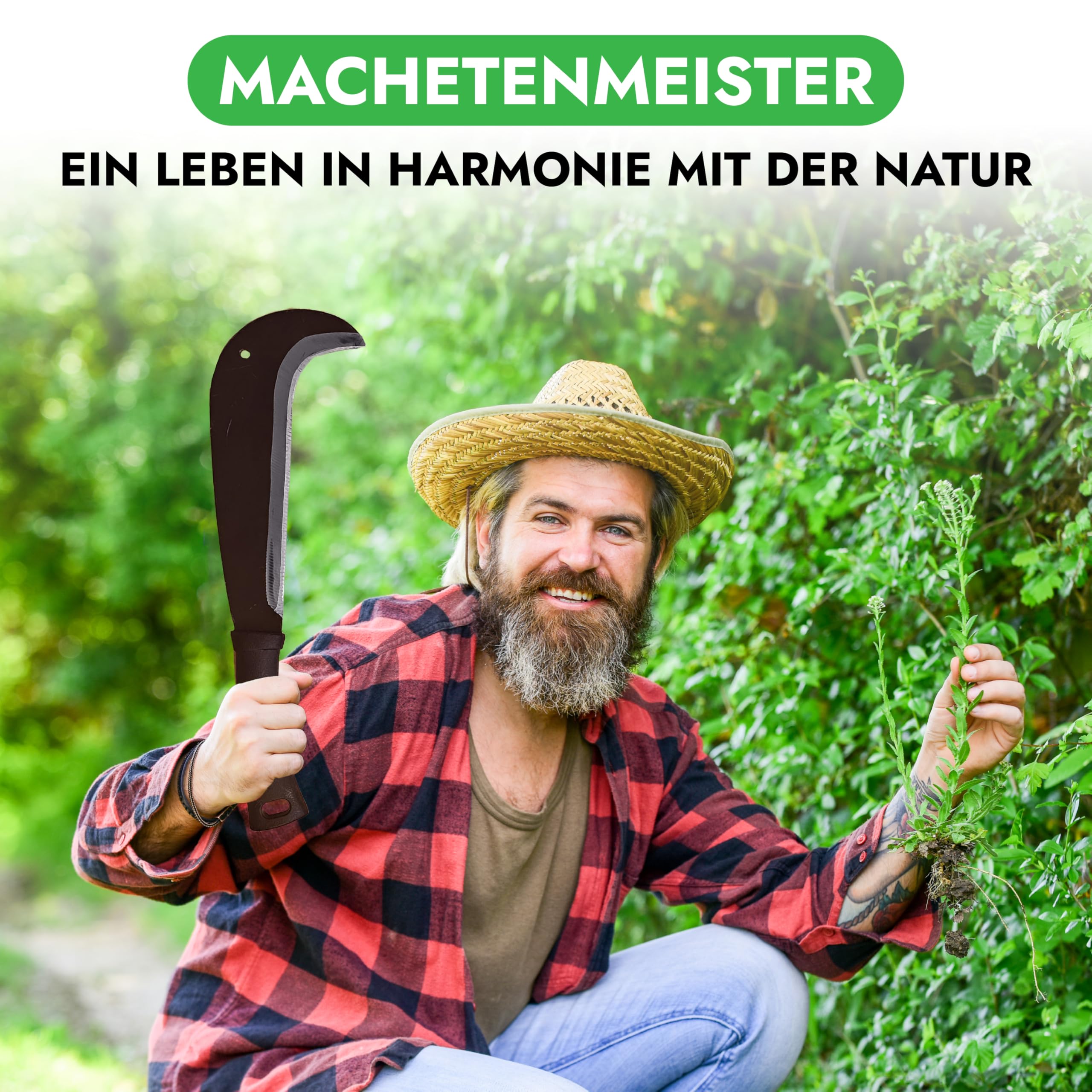 Schweizer Gertel - traditionelle scharfe Machete - nachhaltige Sichel 34cm- inklusive gratis Schleifstein – umweltfreundliche Handsichel
