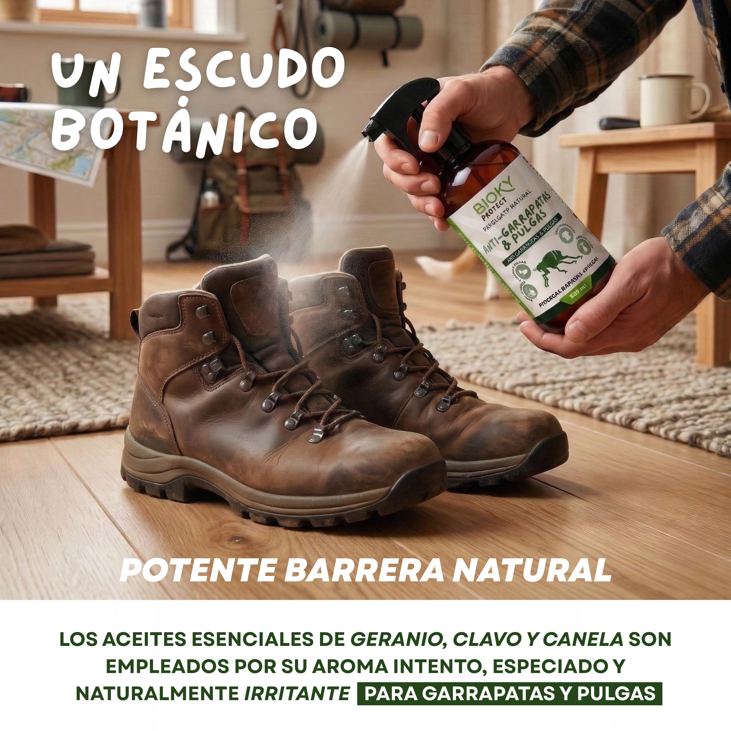 Protect Spray Garrapatas y Pulgas 250ml | Repelente ideal para Ropa, Casa, Camping, Excursiones | con Aceite de Geranio, Clavo y Canela | x10 veces Más Concentrado | No Mancha