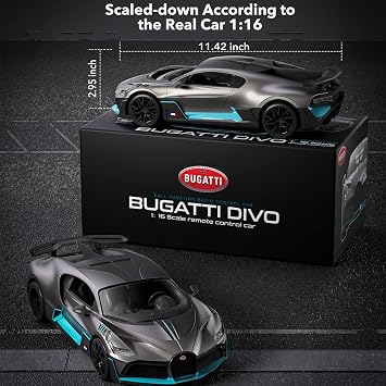 MIEBELY Remote Control Car, Bugatti Divo 1/16 Scale Rc Cars 12Km/h, 2.4Ghz Licensed Model Car 7.4V 500mAh Toy Car Headlight for Adults Boys Girls Age 6-12 Years Birthday Ideas Gift