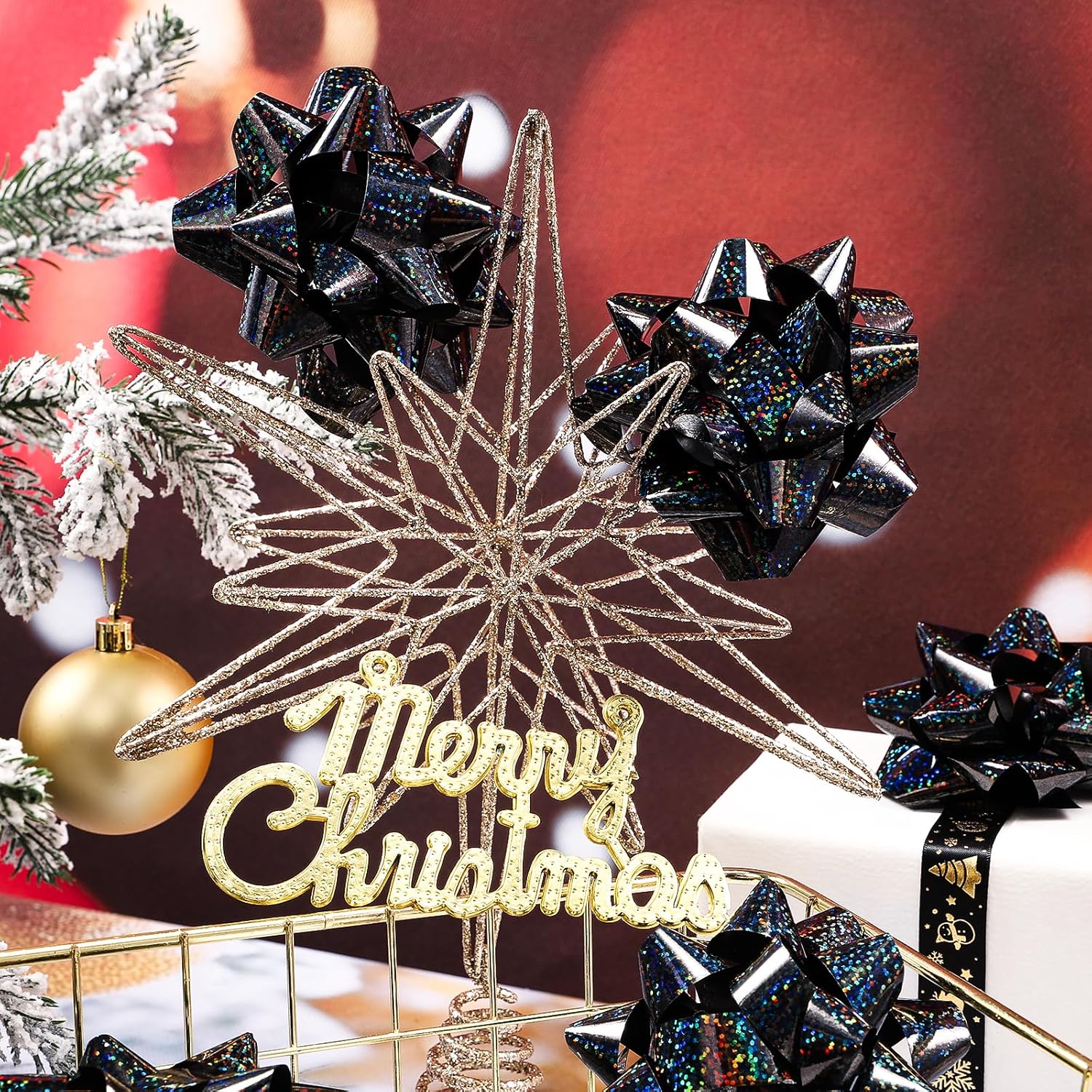 WRAPAHOLIC 4 Inch Metallic Black Gift Bow Assortment (12 Bows) for Birthday, Wedding, Christmas, Baby Shower, Bridal Showers - Image 5